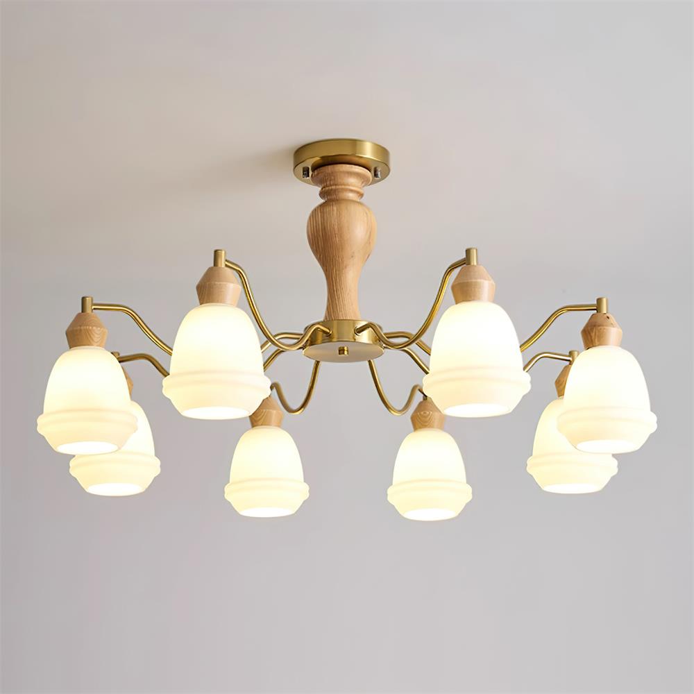 Magiro Chandelier Frosted Glass Wood Arms - Letslighting
