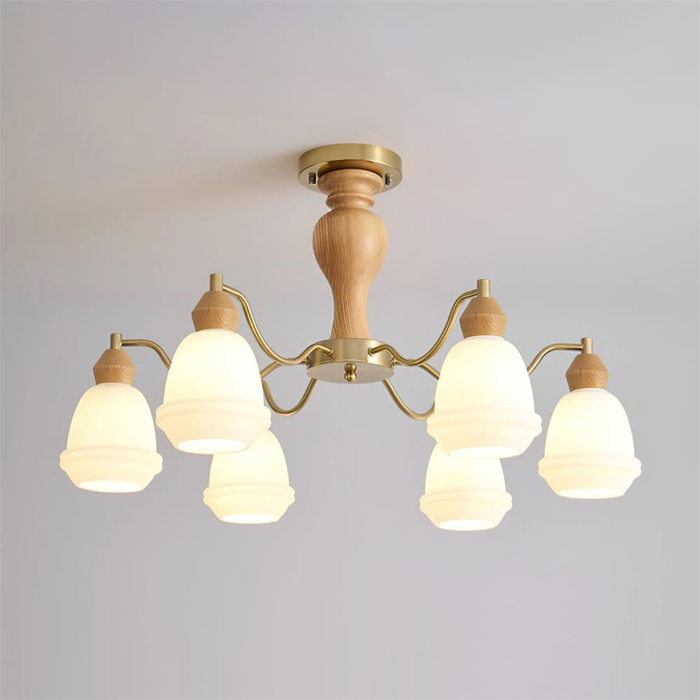 Magiro Chandelier Frosted Glass Wood Arms - Letslighting