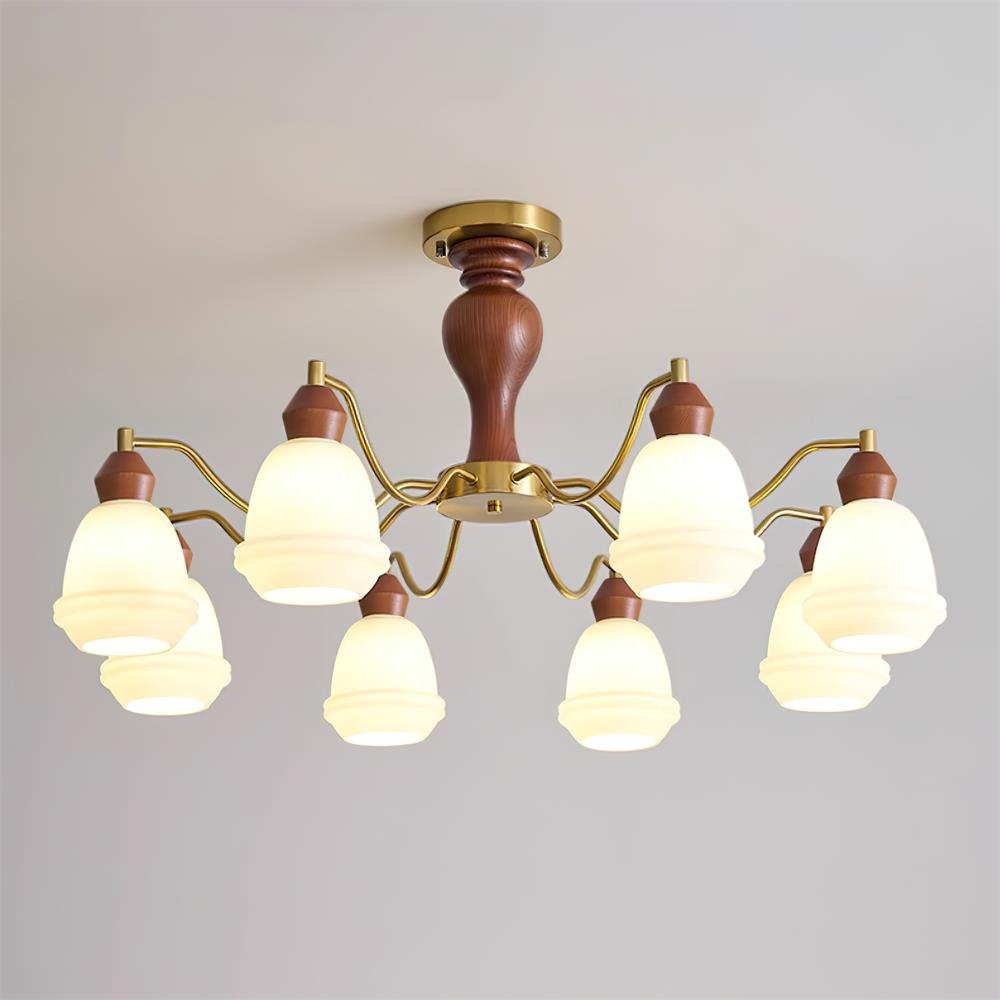 Magiro Chandelier Frosted Glass Wood Arms - Letslighting