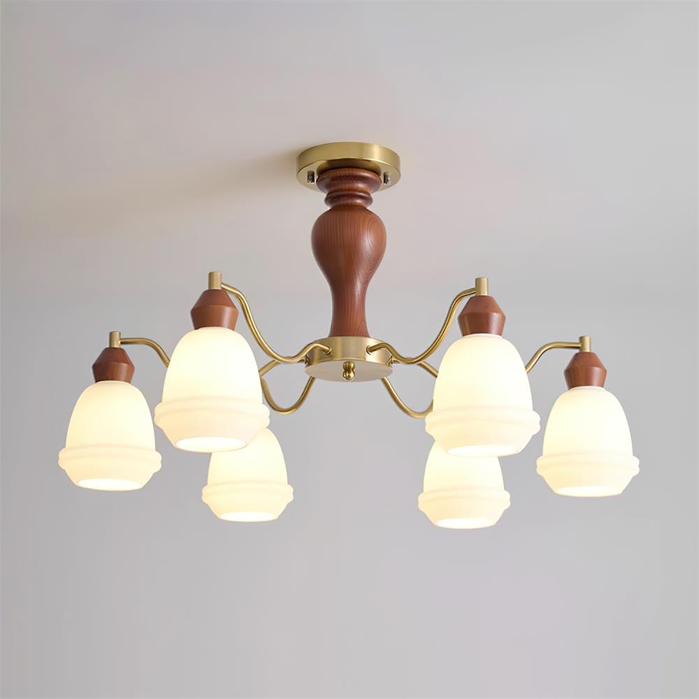 Magiro Chandelier Frosted Glass Wood Arms - Letslighting