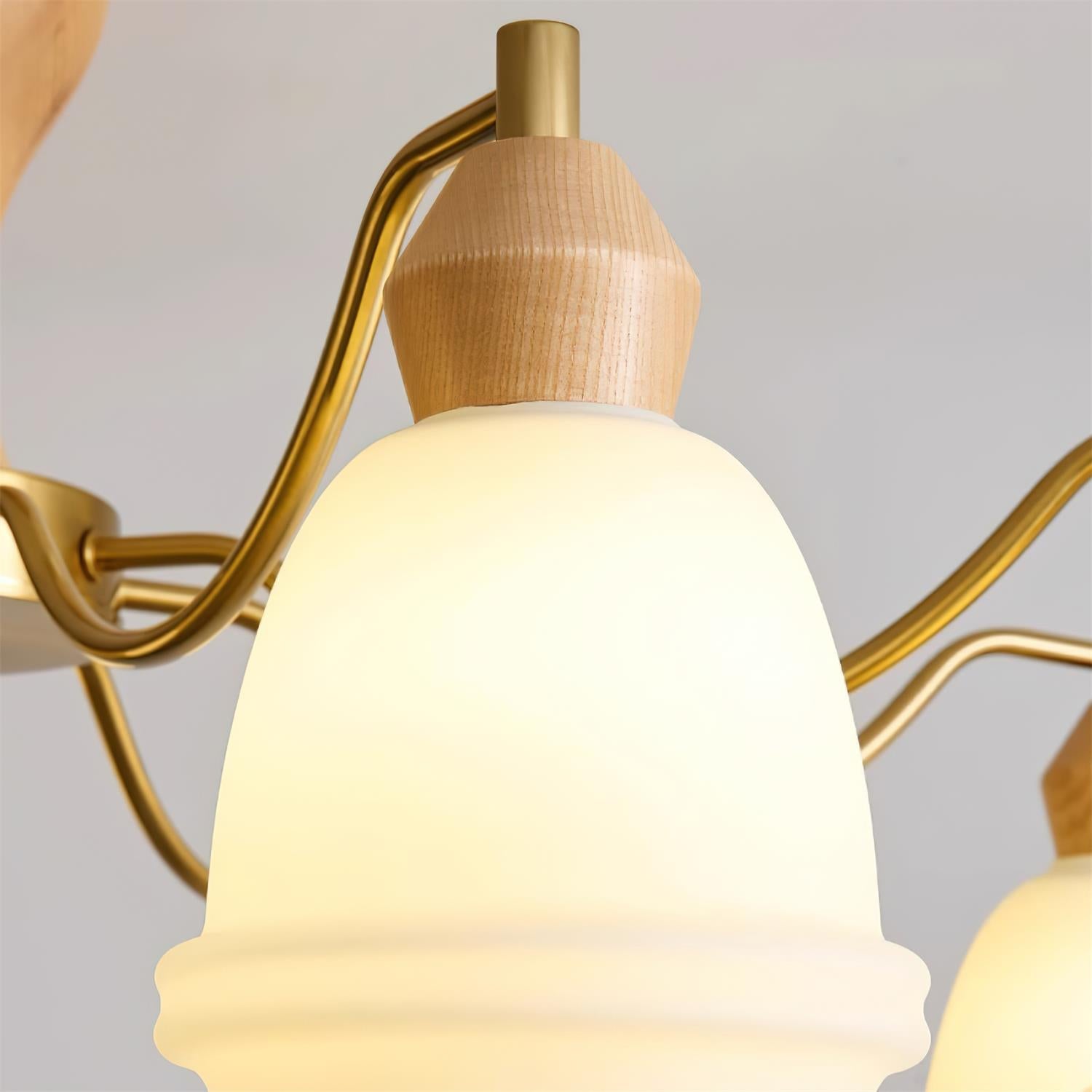 Magiro Chandelier Frosted Glass Wood Arms - Letslighting