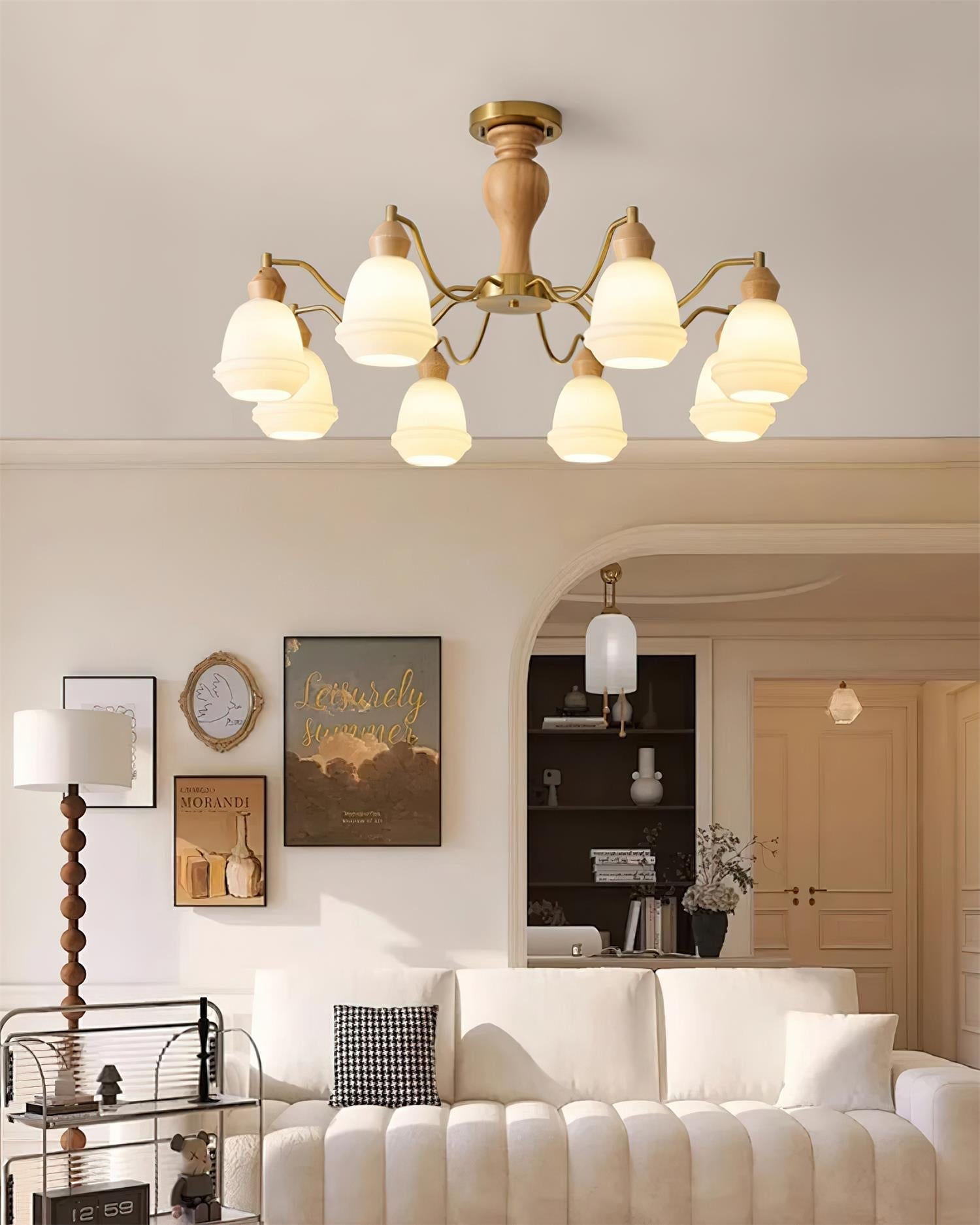 Magiro Chandelier Frosted Glass Wood Arms - Letslighting