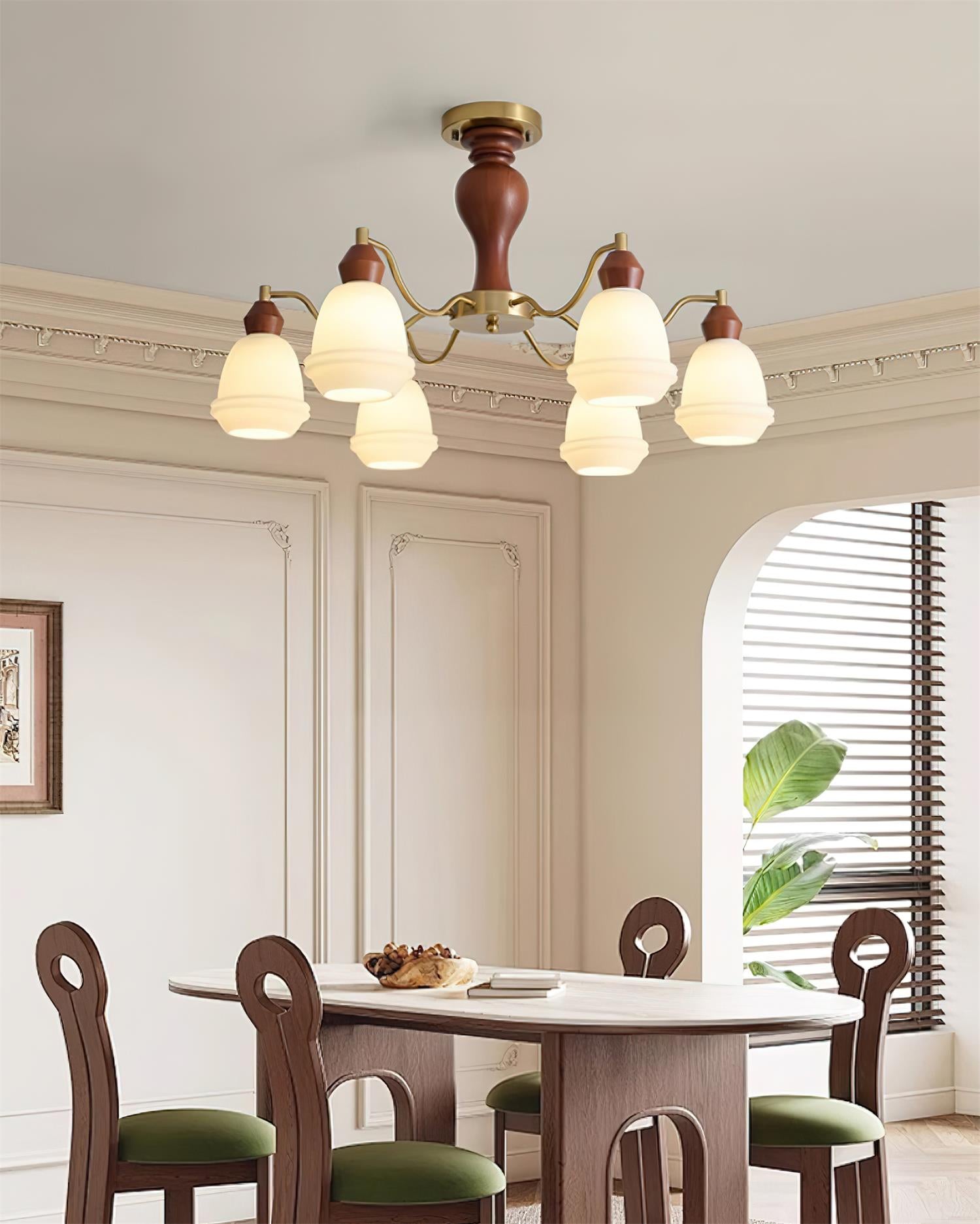 Magiro Chandelier Frosted Glass Wood Arms - Letslighting