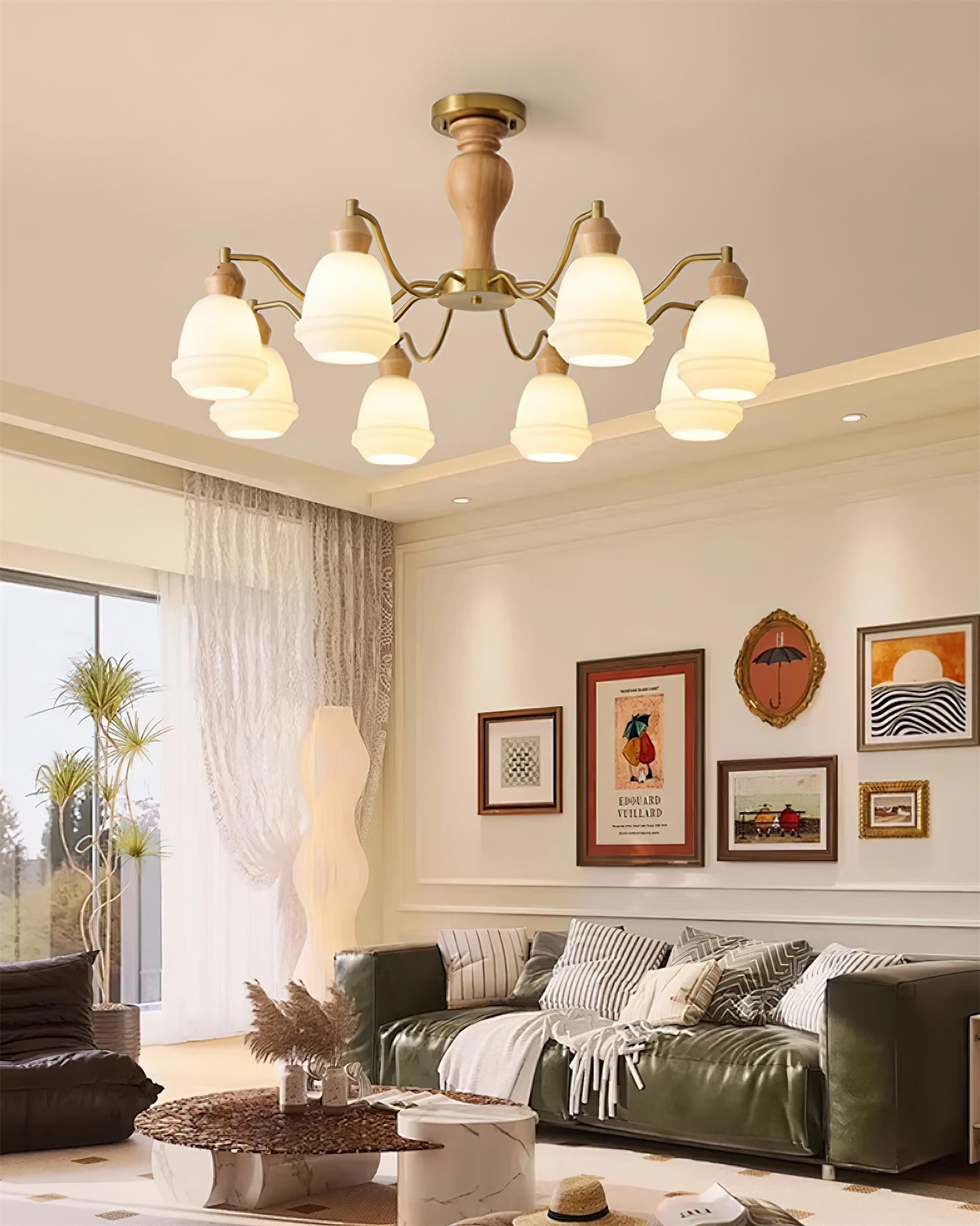 Magiro Chandelier Frosted Glass Wood Arms - Letslighting