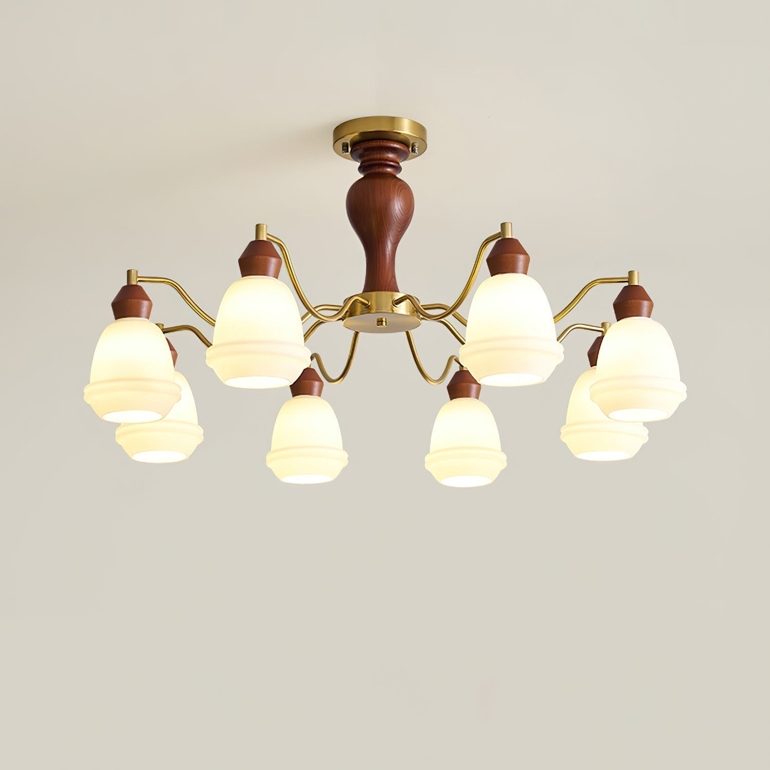 Magiro Chandelier Frosted Glass Wood Arms - Letslighting