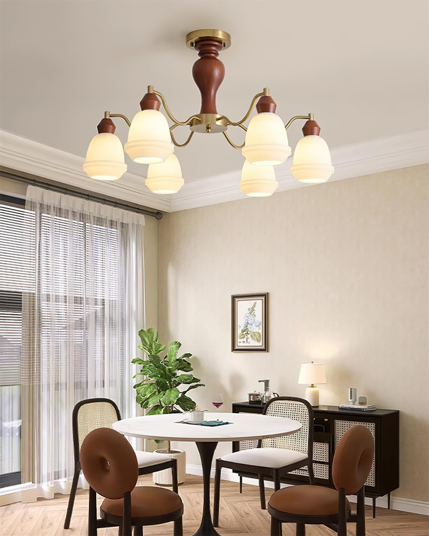Magiro Chandelier Frosted Glass Wood Arms - Letslighting