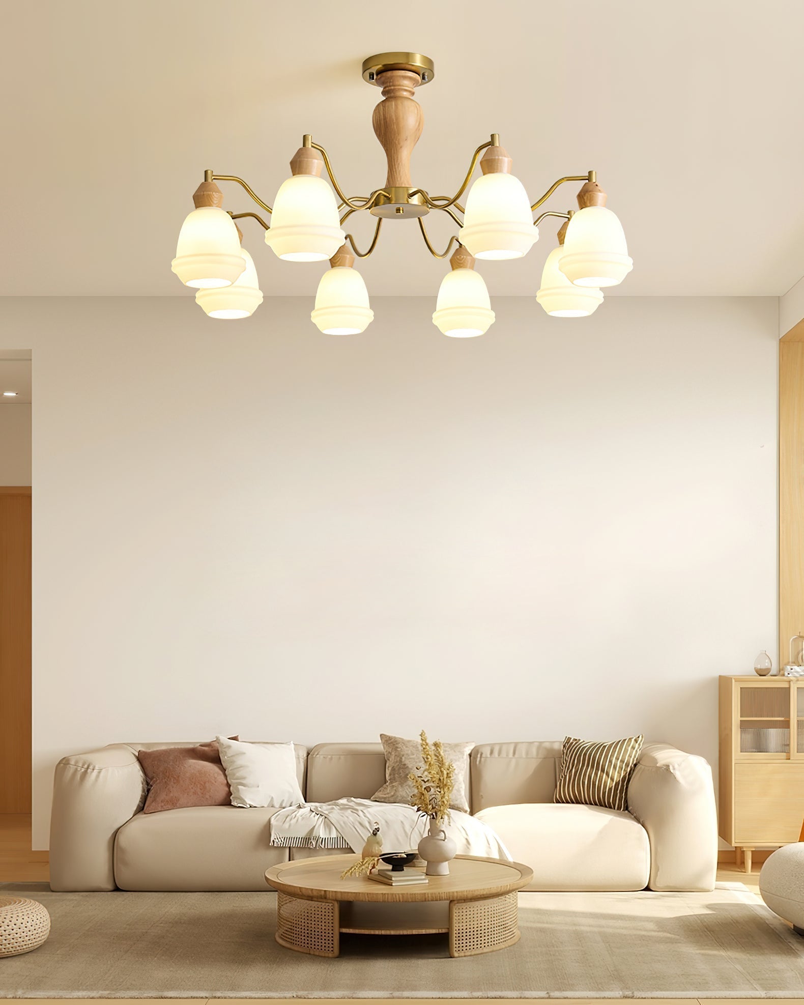 Magiro Chandelier Frosted Glass Wood Arms - Letslighting