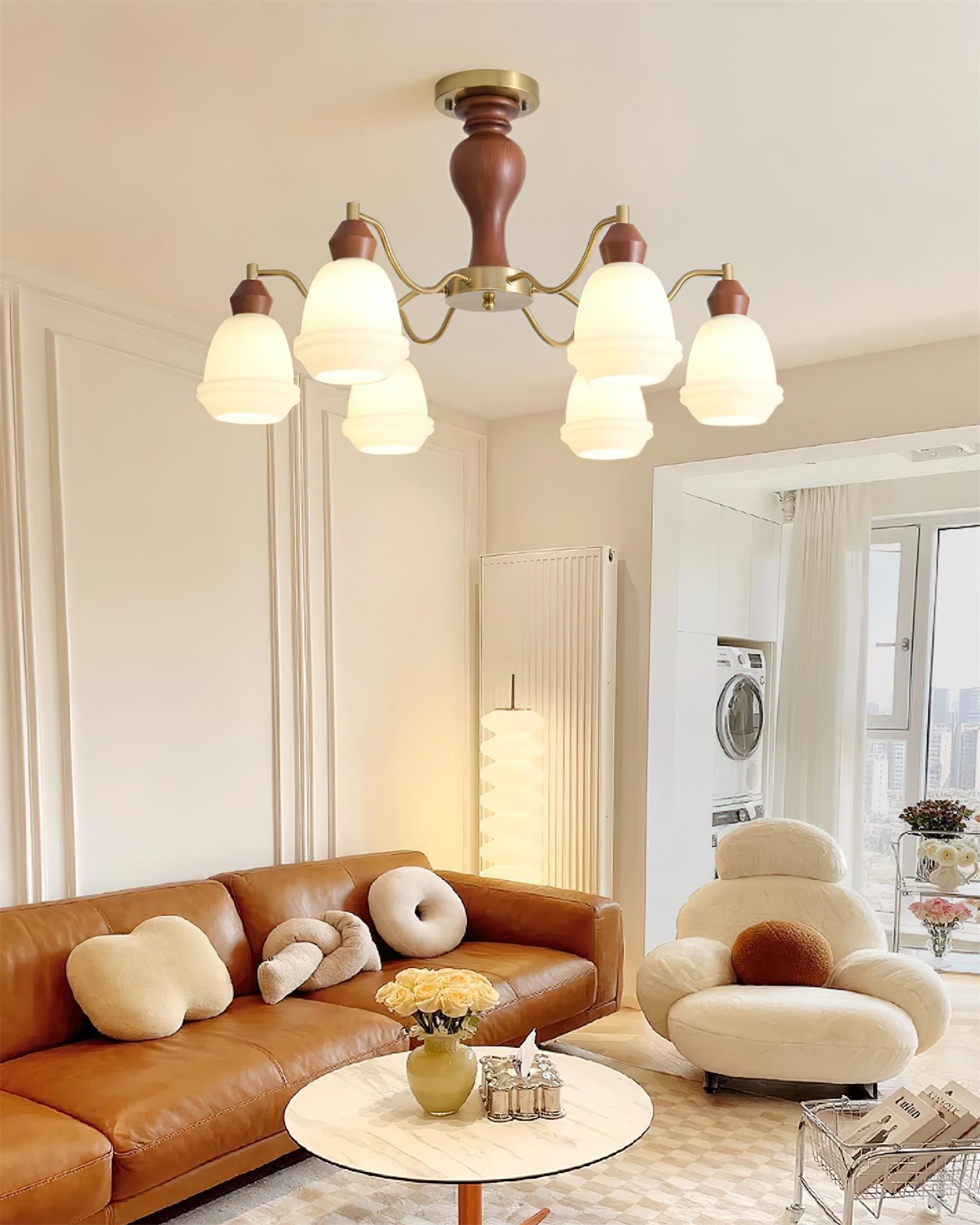 Magiro Chandelier Frosted Glass Wood Arms - Letslighting