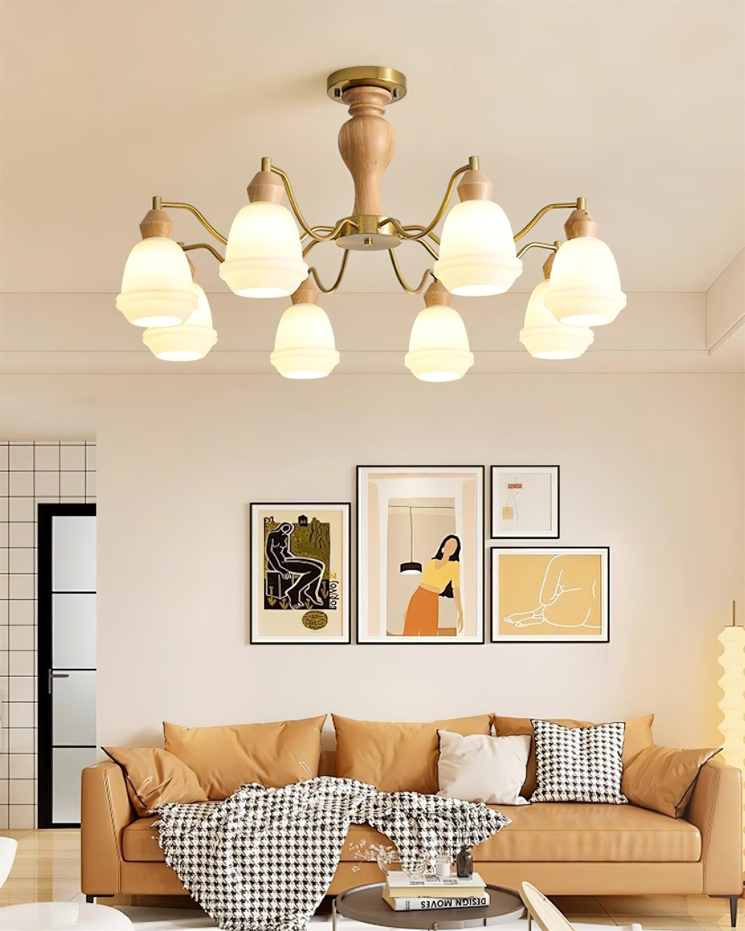 Magiro Chandelier Frosted Glass Wood Arms - Letslighting