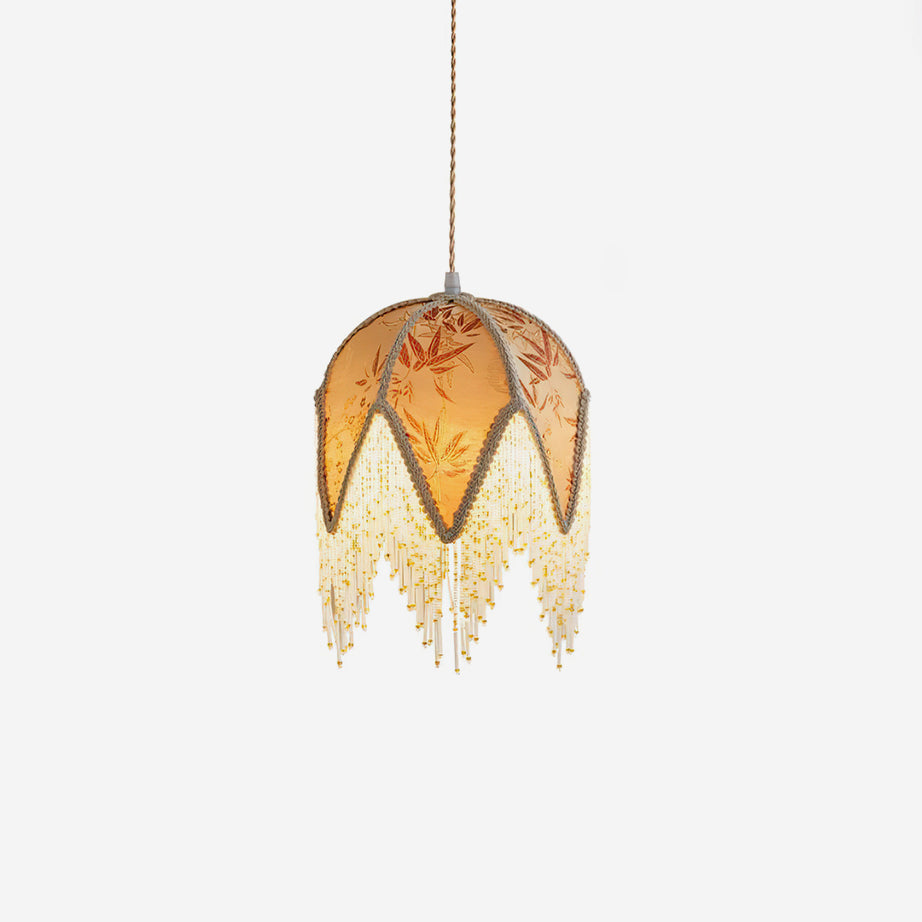 Magnolia Suspension Lampe Pompon Tissu Floral Bambou Franges - Neutralighting