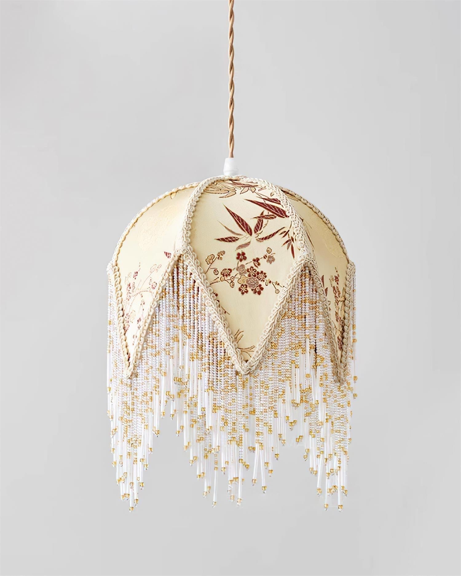 Magnolia Suspension Lampe Pompon Tissu Floral Bambou Franges - Neutralighting