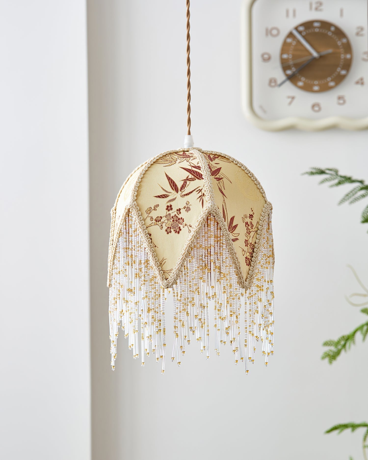 Magnolia Suspension Lampe Pompon Tissu Floral Bambou Franges - Neutralighting