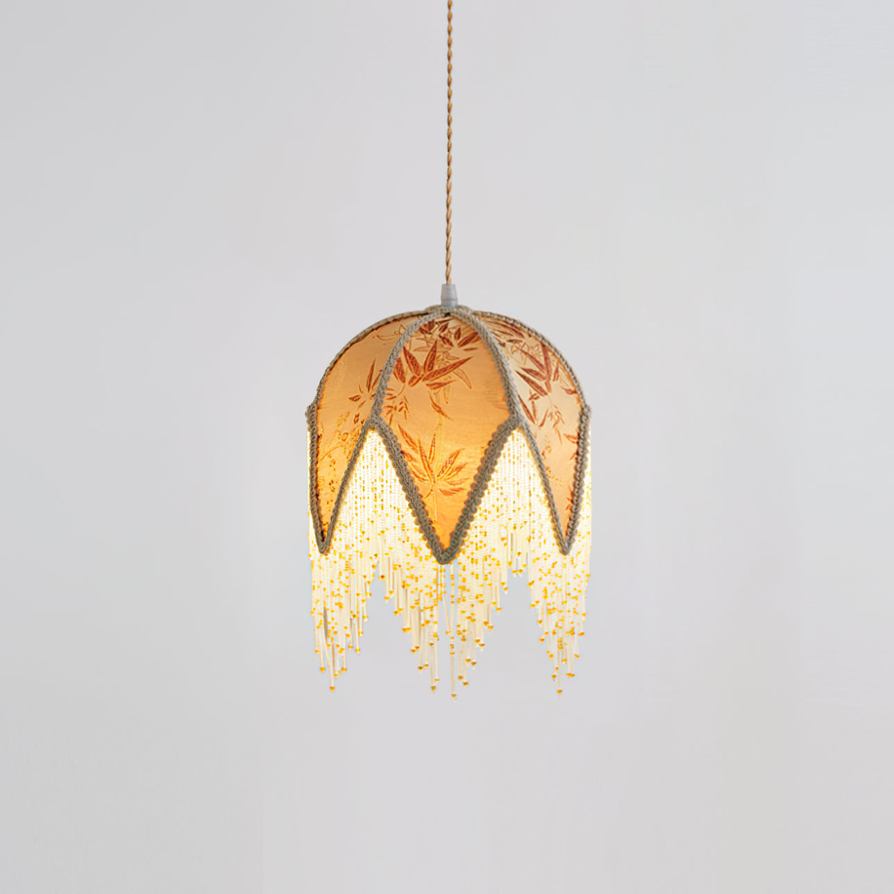 Magnolia Suspension Lampe Pompon Tissu Floral Bambou Franges - Neutralighting