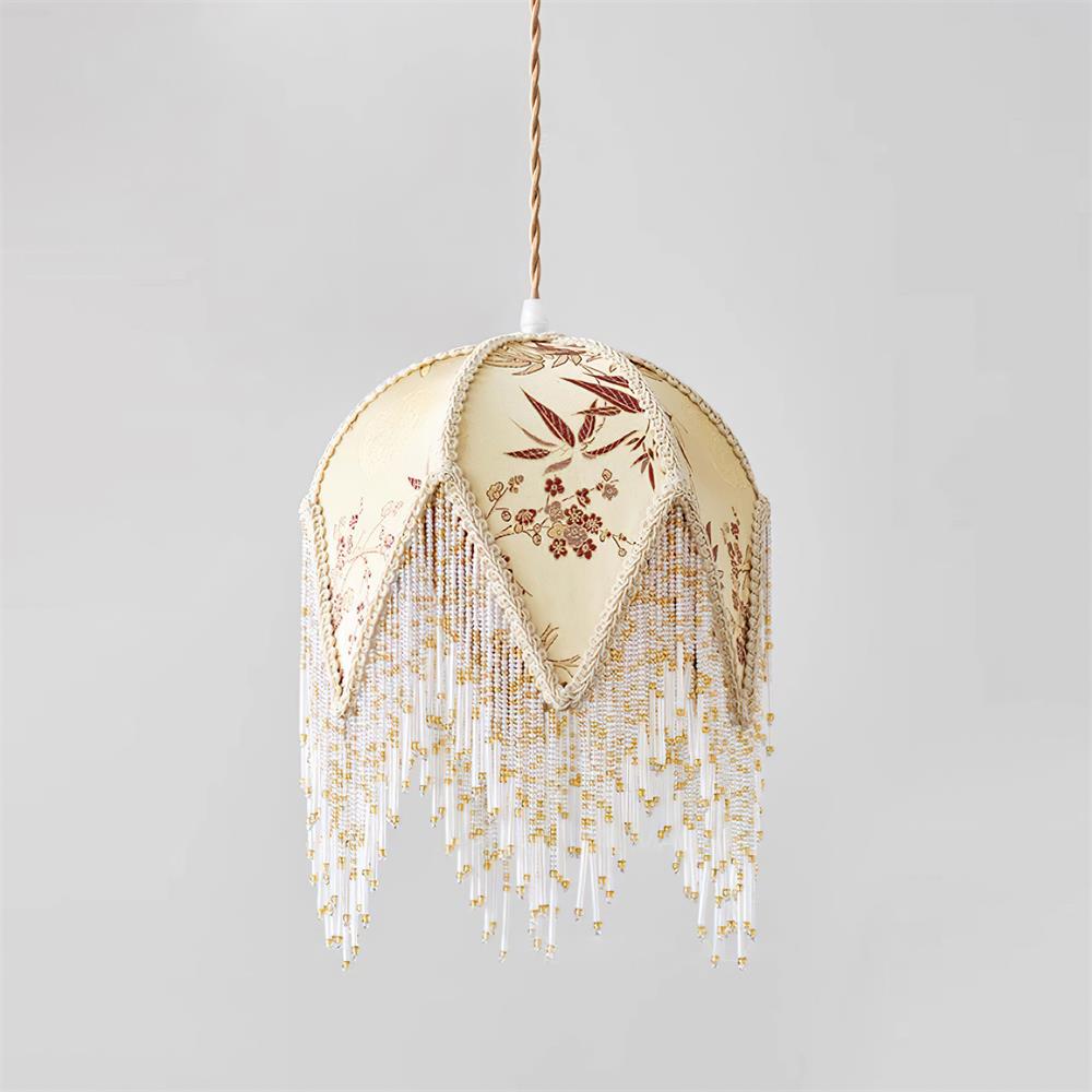 Magnolia Suspension Lampe Pompon Tissu Floral Bambou Franges - Neutralighting