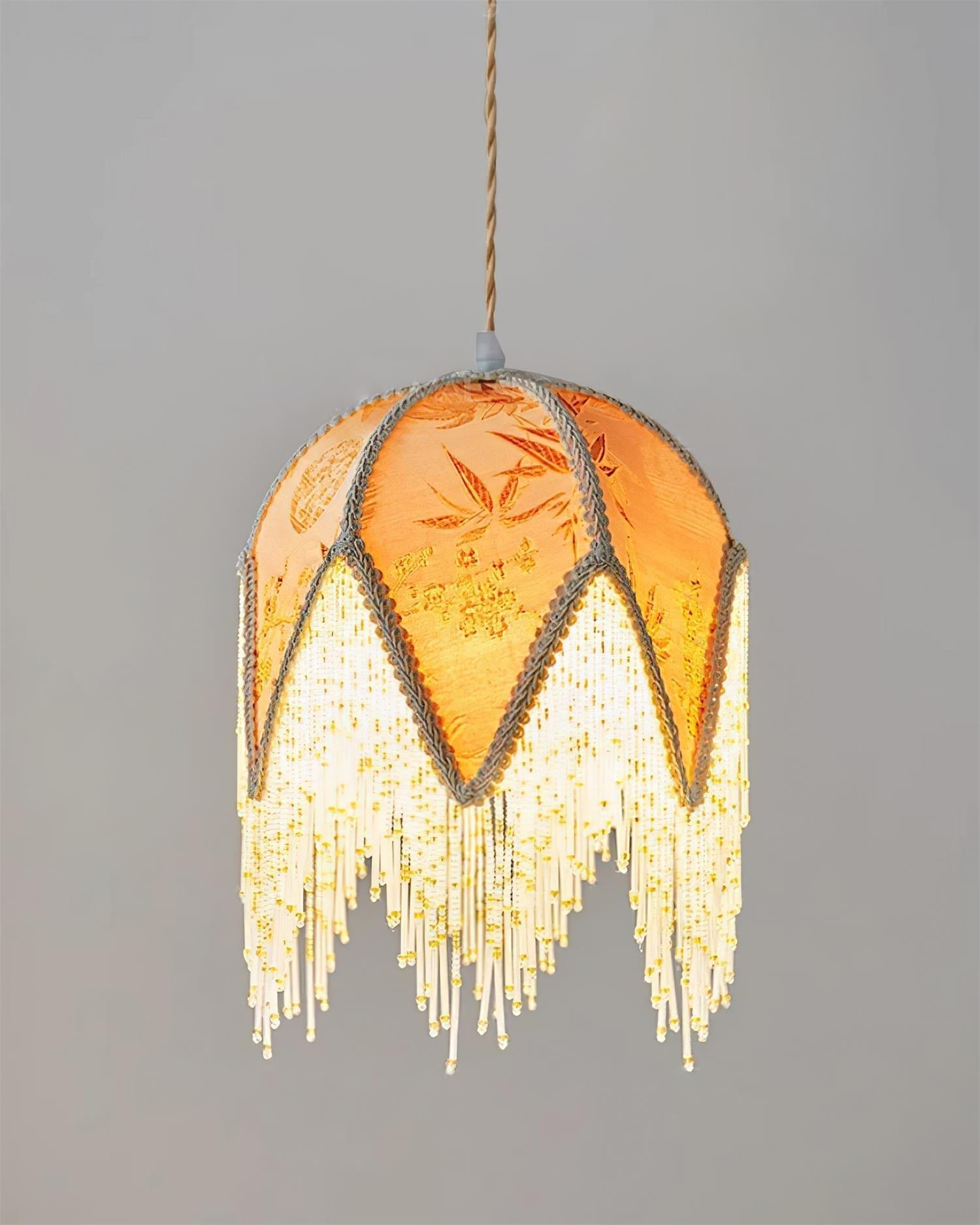 Magnolia Suspension Lampe Pompon Tissu Floral Bambou Franges - Neutralighting