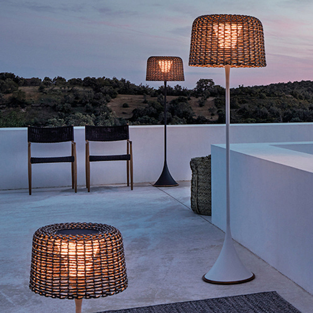 Ritta Lampadaire Cylindre Naturel, Métal/Rotin, Blanc/Noir, Balcon - Neutralighting