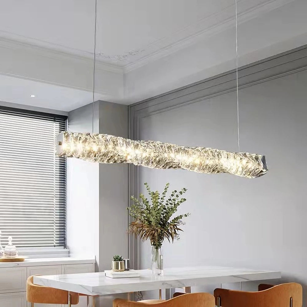 Kristy Suspension Linéaire Simple, Acier/Cristal, Or/Argent, Bar/Cuisine