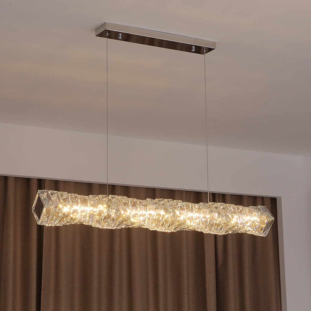 Kristy Suspension Linéaire Simple, Acier/Cristal, Or/Argent, Bar/Cuisine