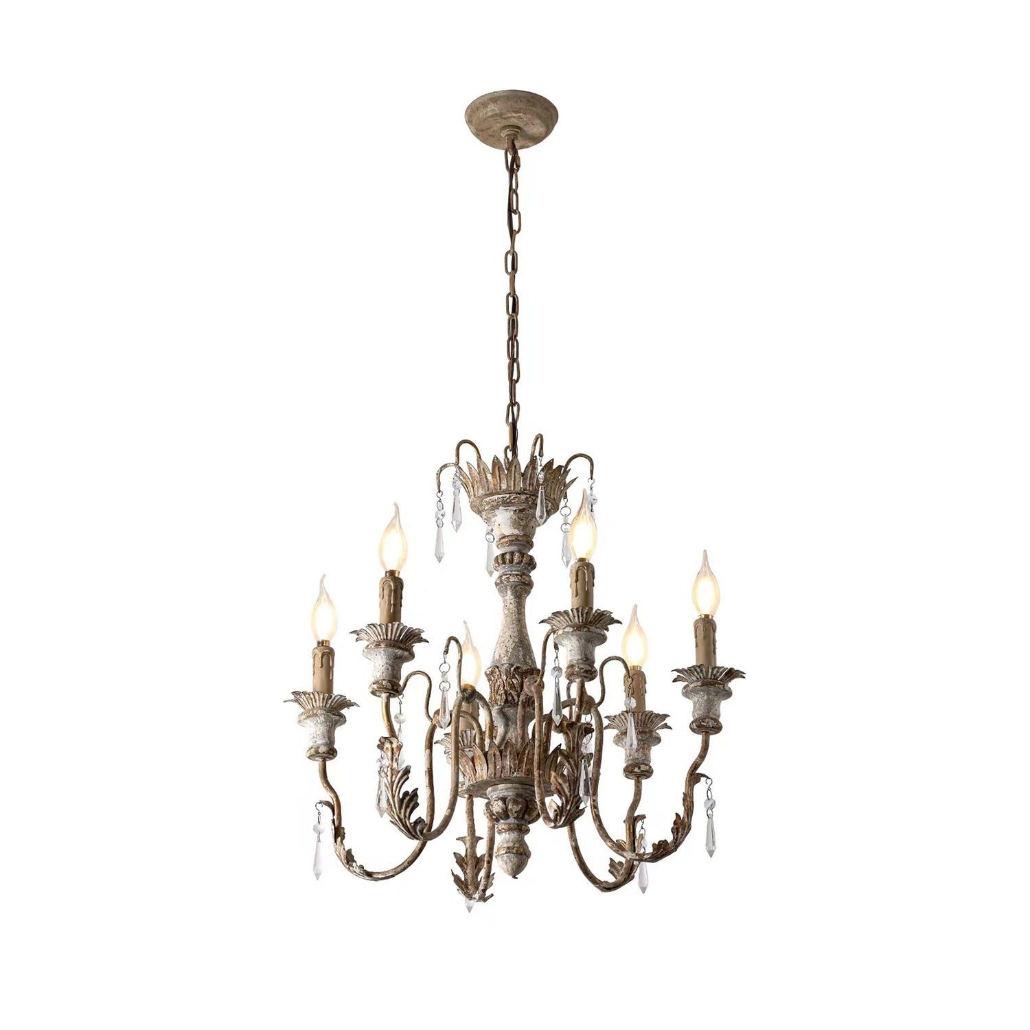 Elmarisra Vintage Luxury Solid Wood Carved Metal Chandelier - Lamp Copper