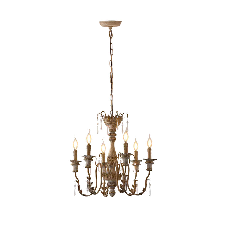 Elmarisra Vintage Luxury Solid Wood Carved Metal Chandelier - Lamp Copper