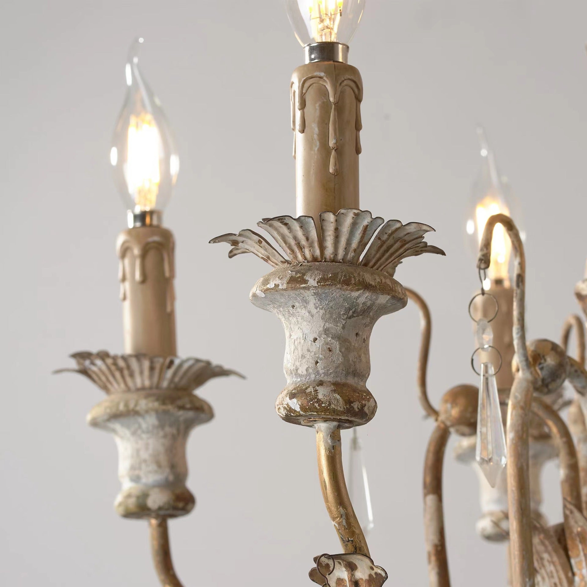 Elmarisra Vintage Luxury Solid Wood Carved Metal Chandelier - Lamp Copper