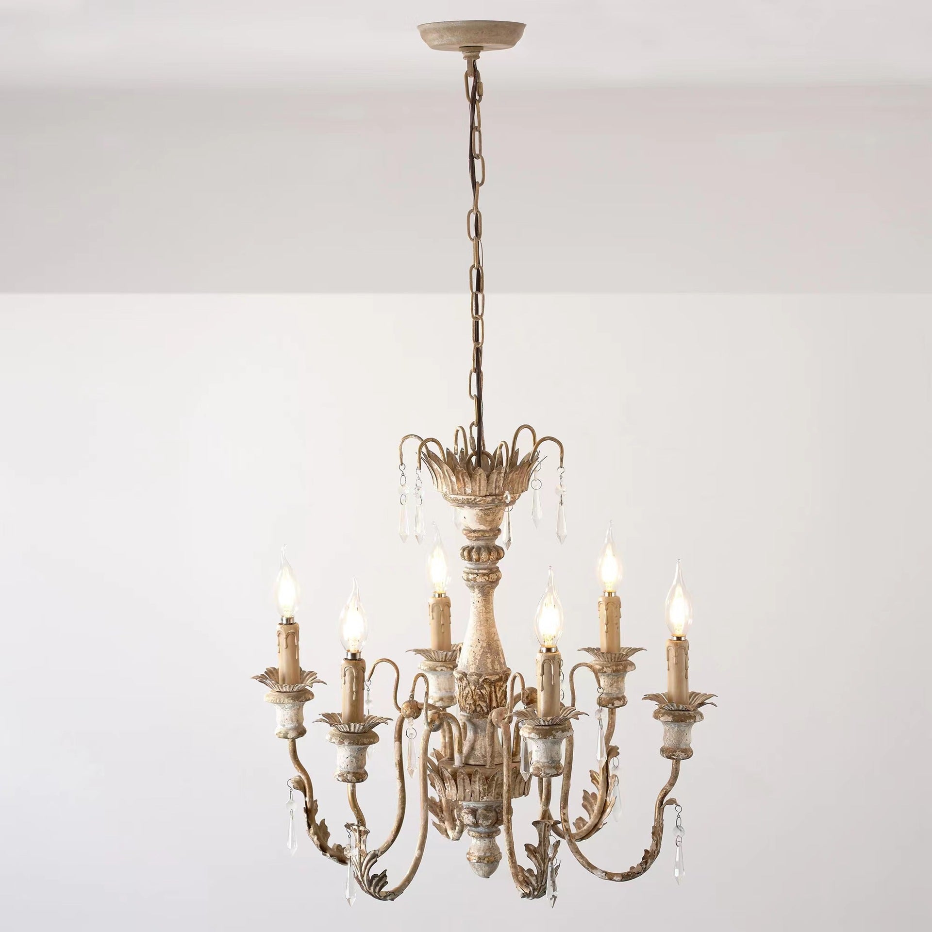 Elmarisra Vintage Luxury Solid Wood Carved Metal Chandelier - Lamp Copper