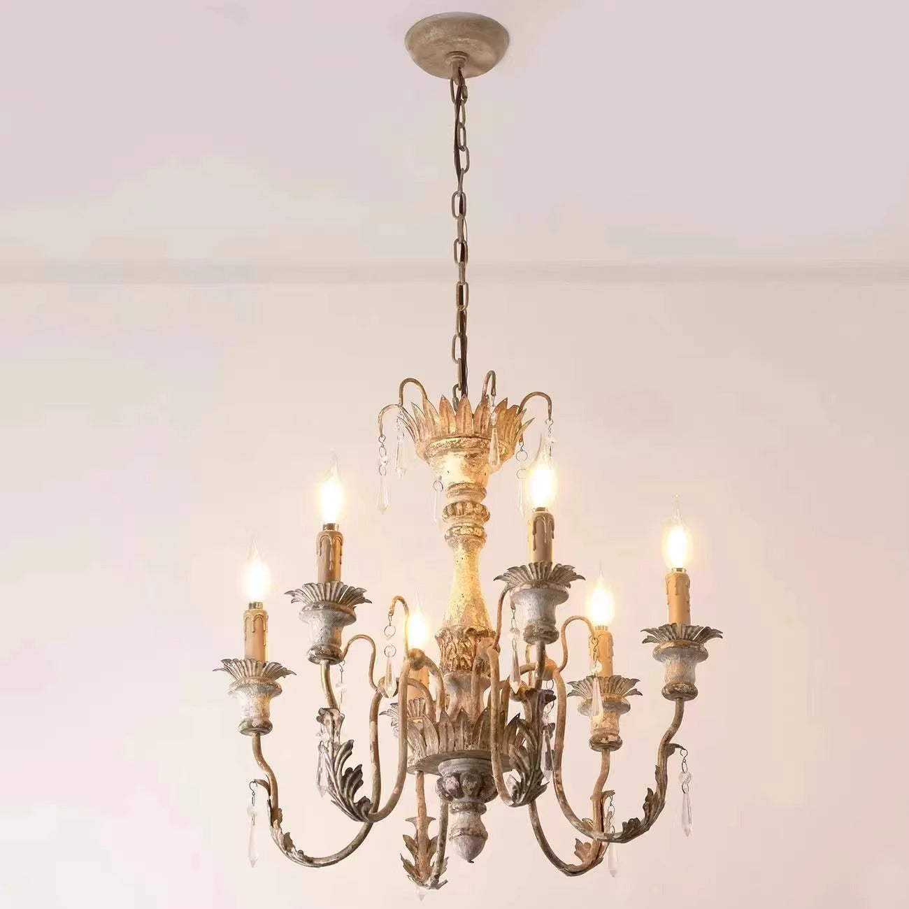 Elmarisra Vintage Luxury Solid Wood Carved Metal Chandelier - Lamp Copper