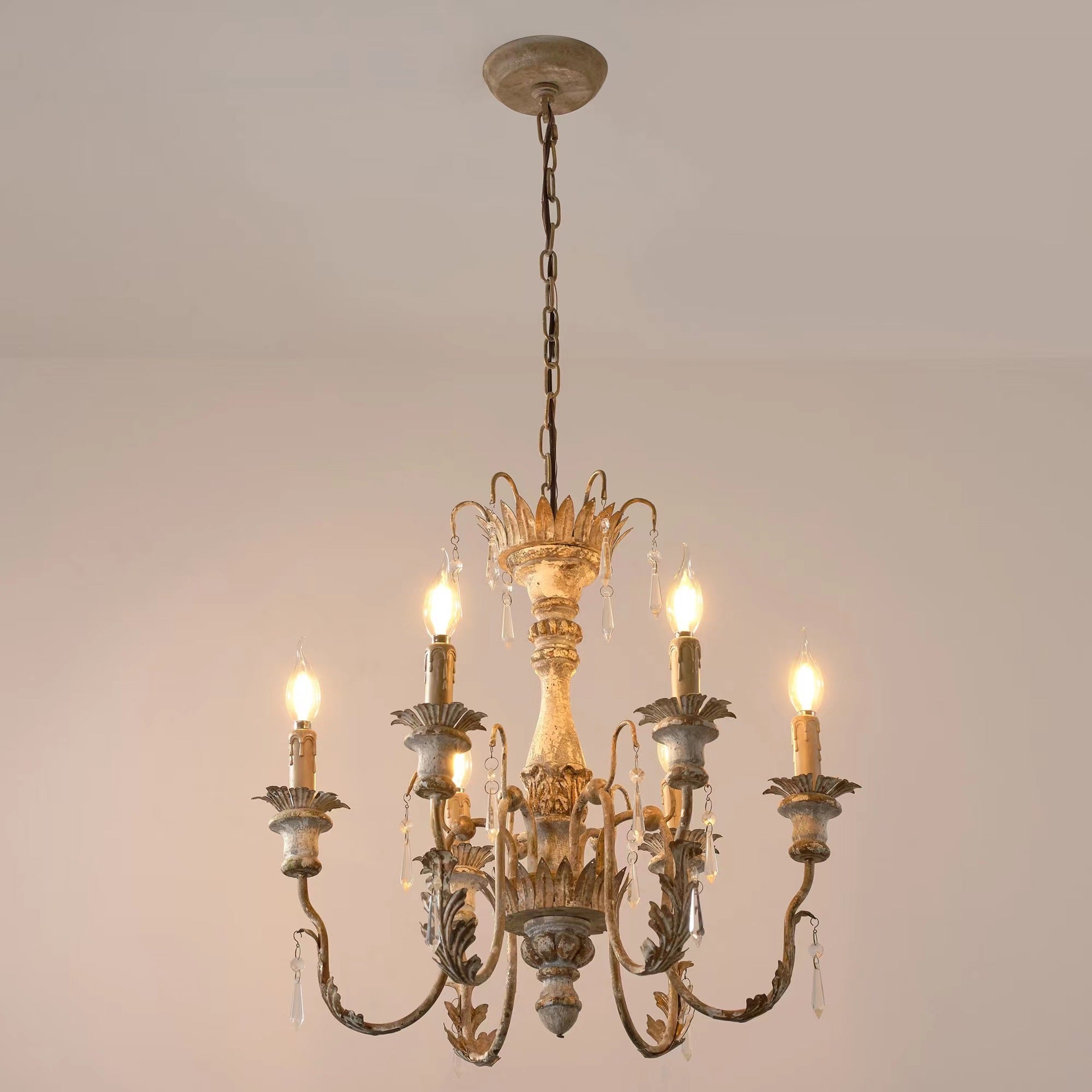 Elmarisra Vintage Luxury Solid Wood Carved Metal Chandelier - Lamp Copper
