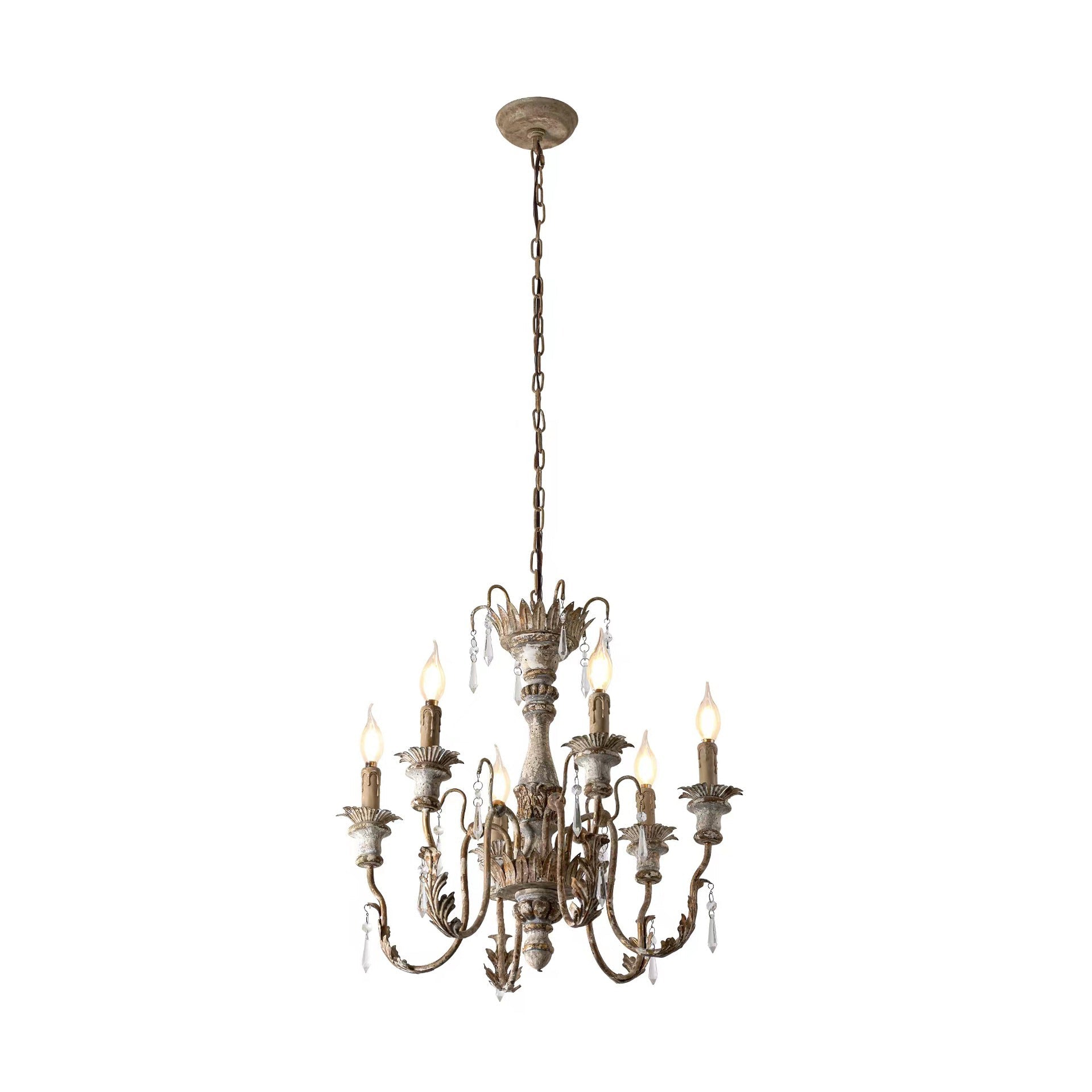 Elmarisra Vintage Luxury Solid Wood Carved Metal Chandelier - Lamp Copper
