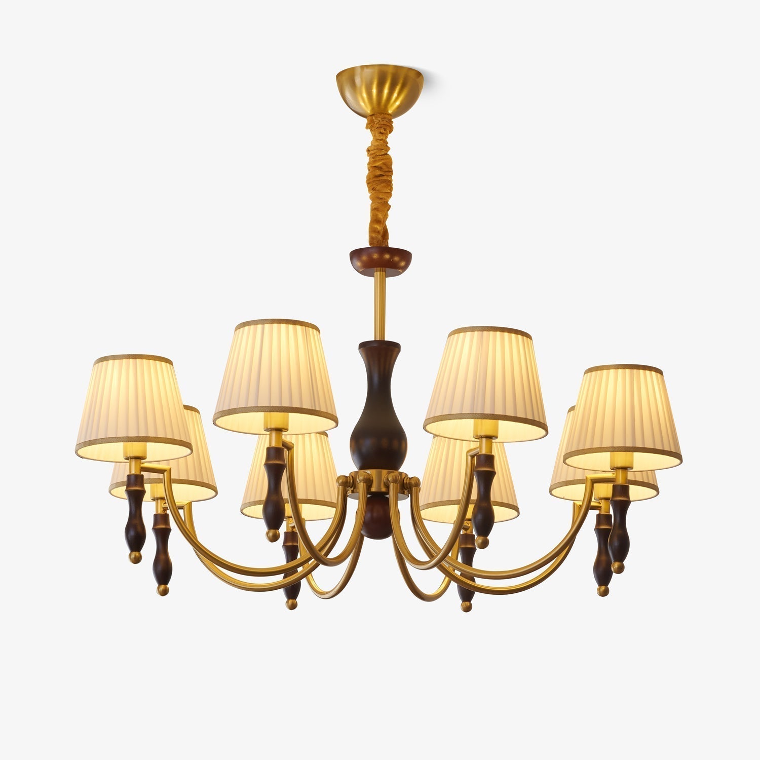 Lustra Chandelier Abat-jours Floraux et Noyer - Neutralighting