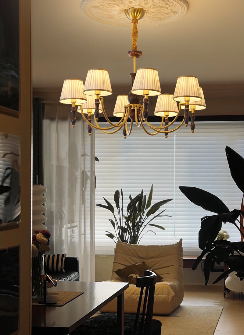 Lustra Chandelier Abat-jours Floraux et Noyer - Neutralighting