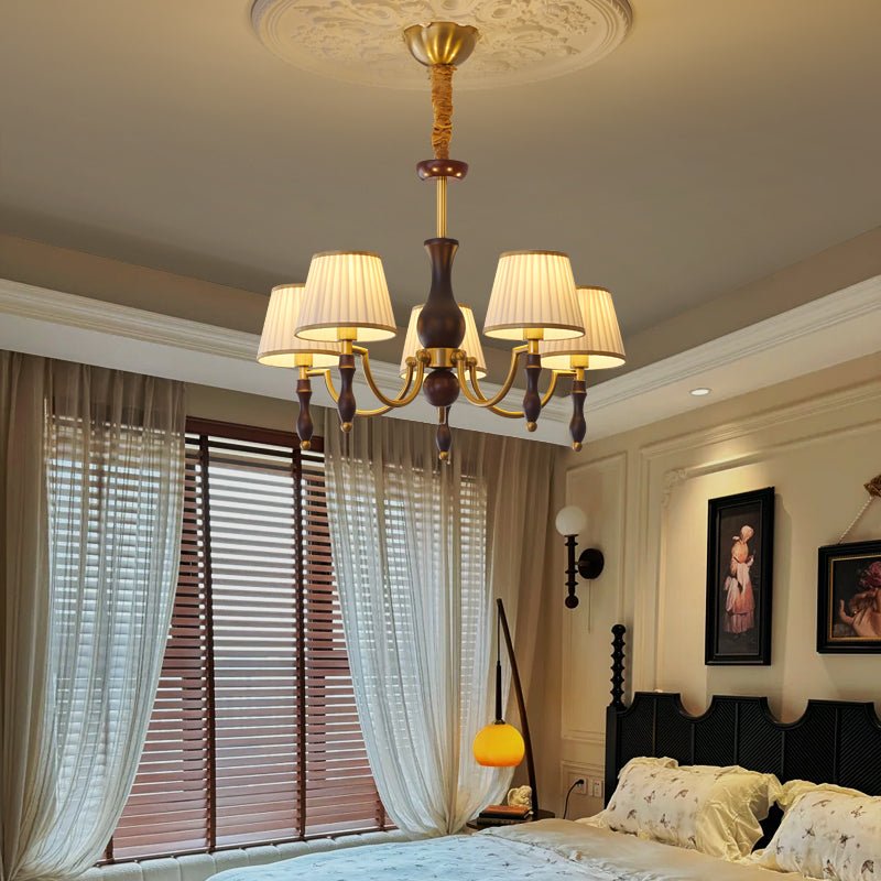 Lustra Chandelier Abat-jours Floraux et Noyer - Neutralighting