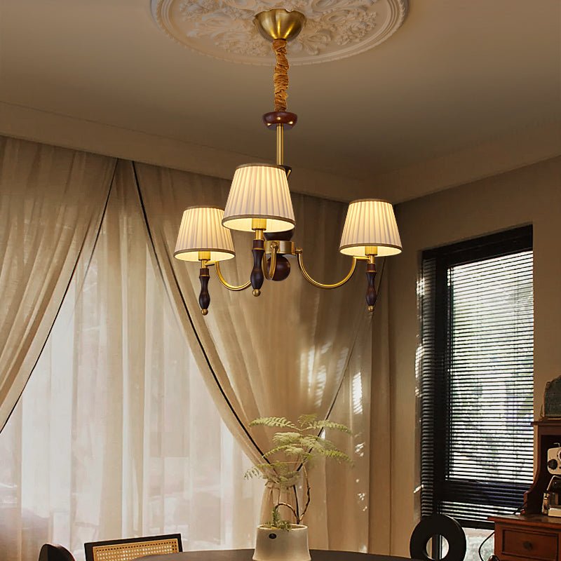 Lustra Chandelier Abat-jours Floraux et Noyer - Neutralighting