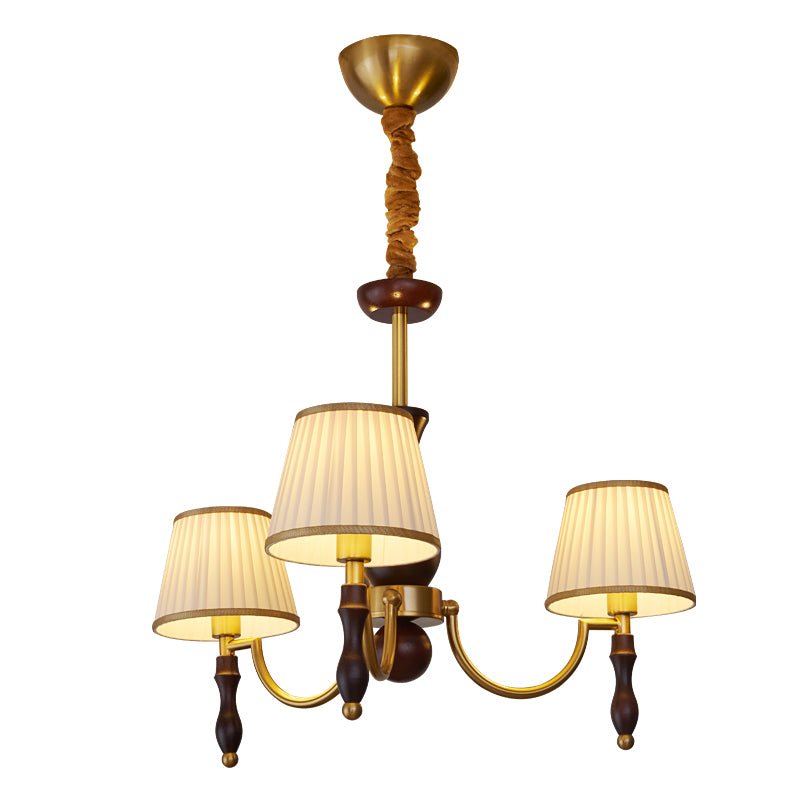 Lustra Chandelier Abat-jours Floraux et Noyer - Neutralighting