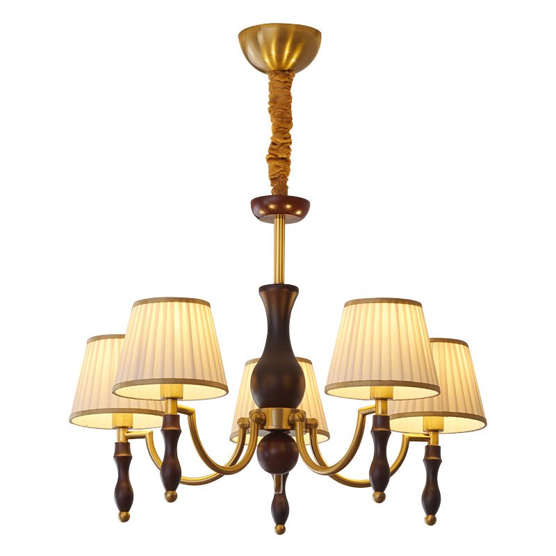Lustra Chandelier Abat-jours Floraux et Noyer - Neutralighting