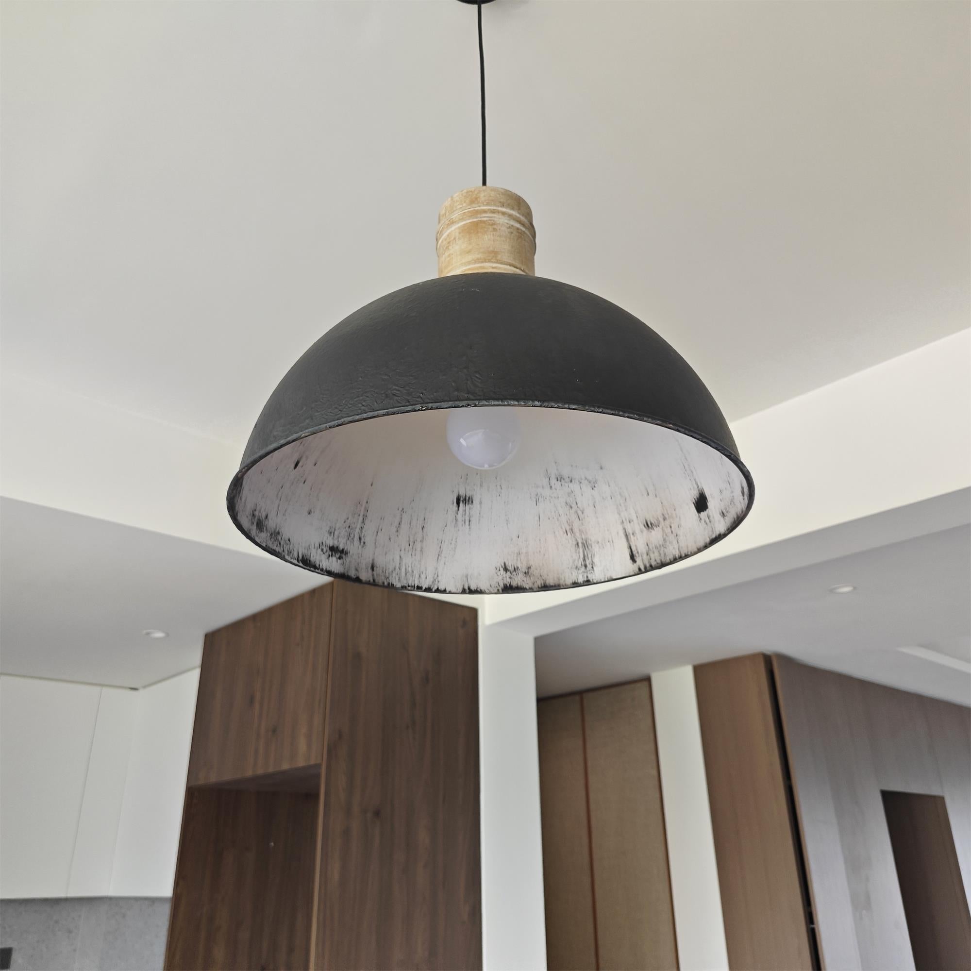 Ilshaos Vintage Industrial Wooden Metal Pendant Lamp - Lamp Copper