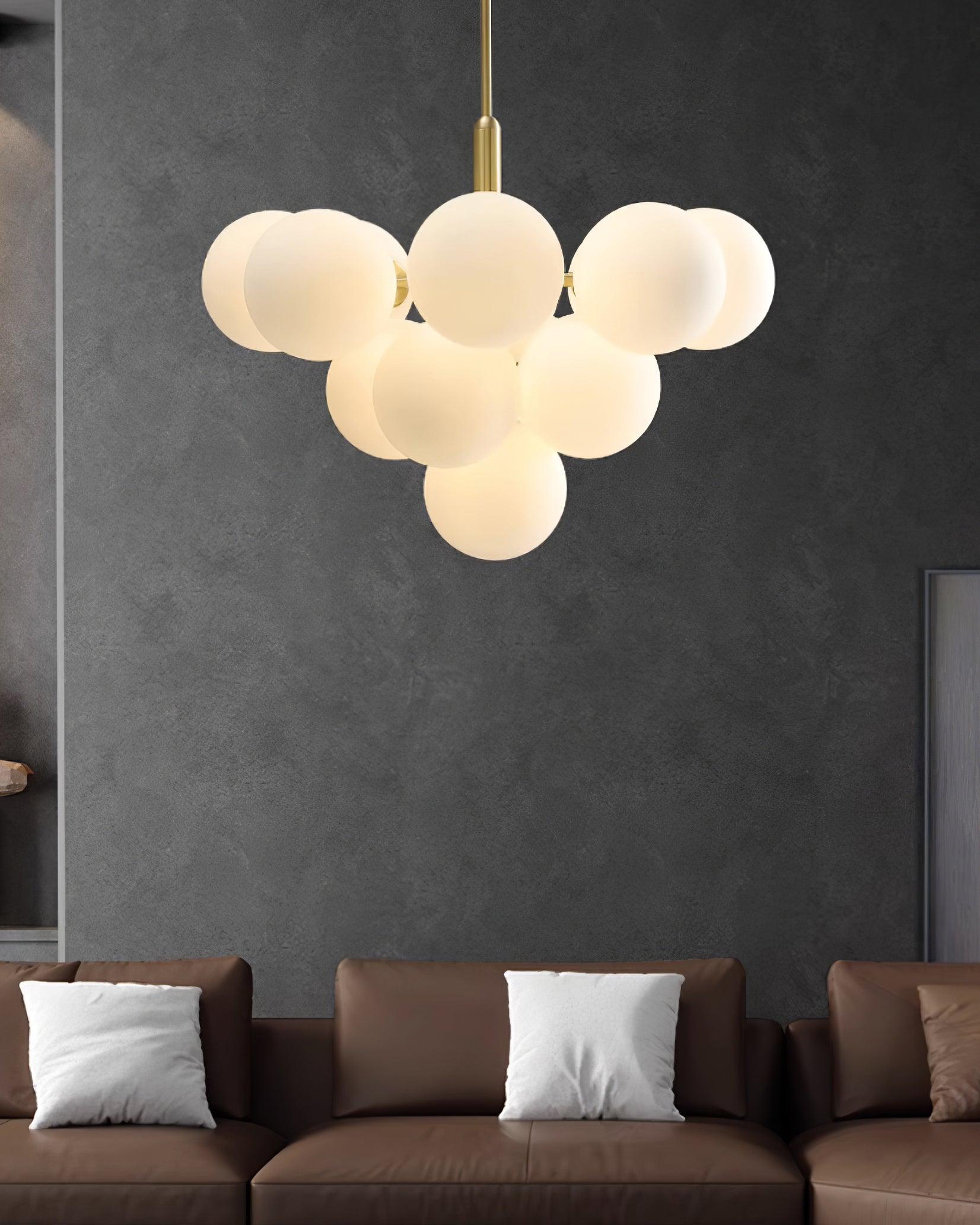 Lustre Globe en Verre Cluster Cadre en Laiton Moderne Minimaliste pour Maison - Neutralighting