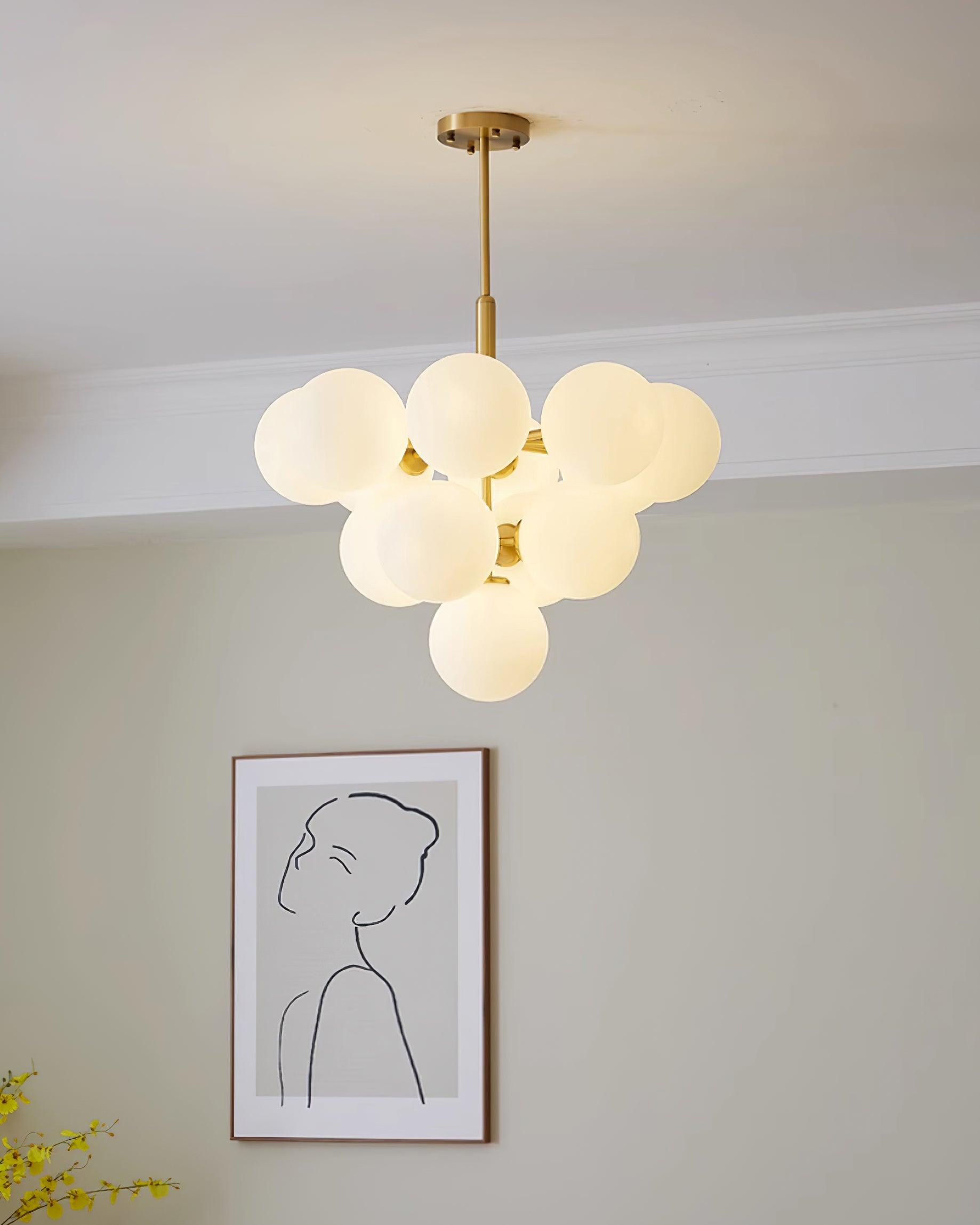 Lustre Globe en Verre Cluster Cadre en Laiton Moderne Minimaliste pour Maison - Neutralighting