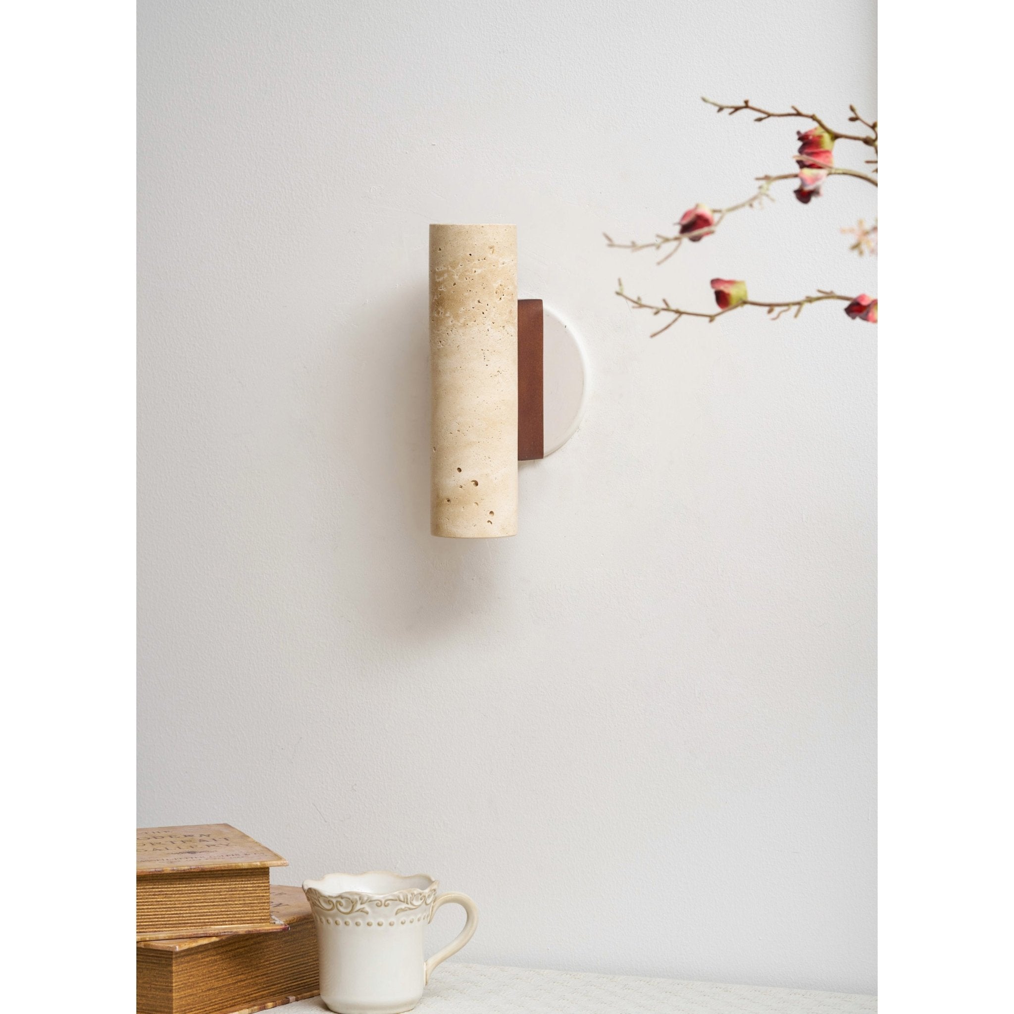 Celore Cylinder-Wood Travertine Wall Light - Letslighting