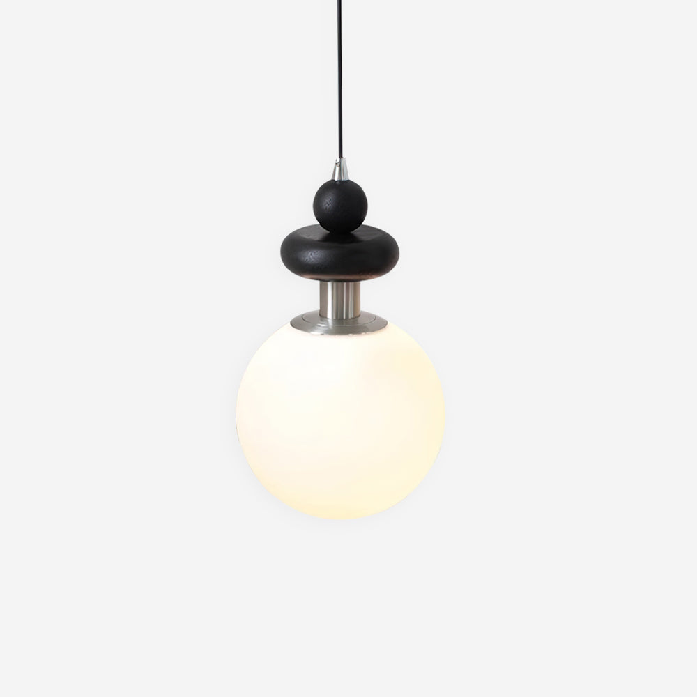 Marra Globe Pendant Lamp Matte Black Wood Frosted - Letslighting