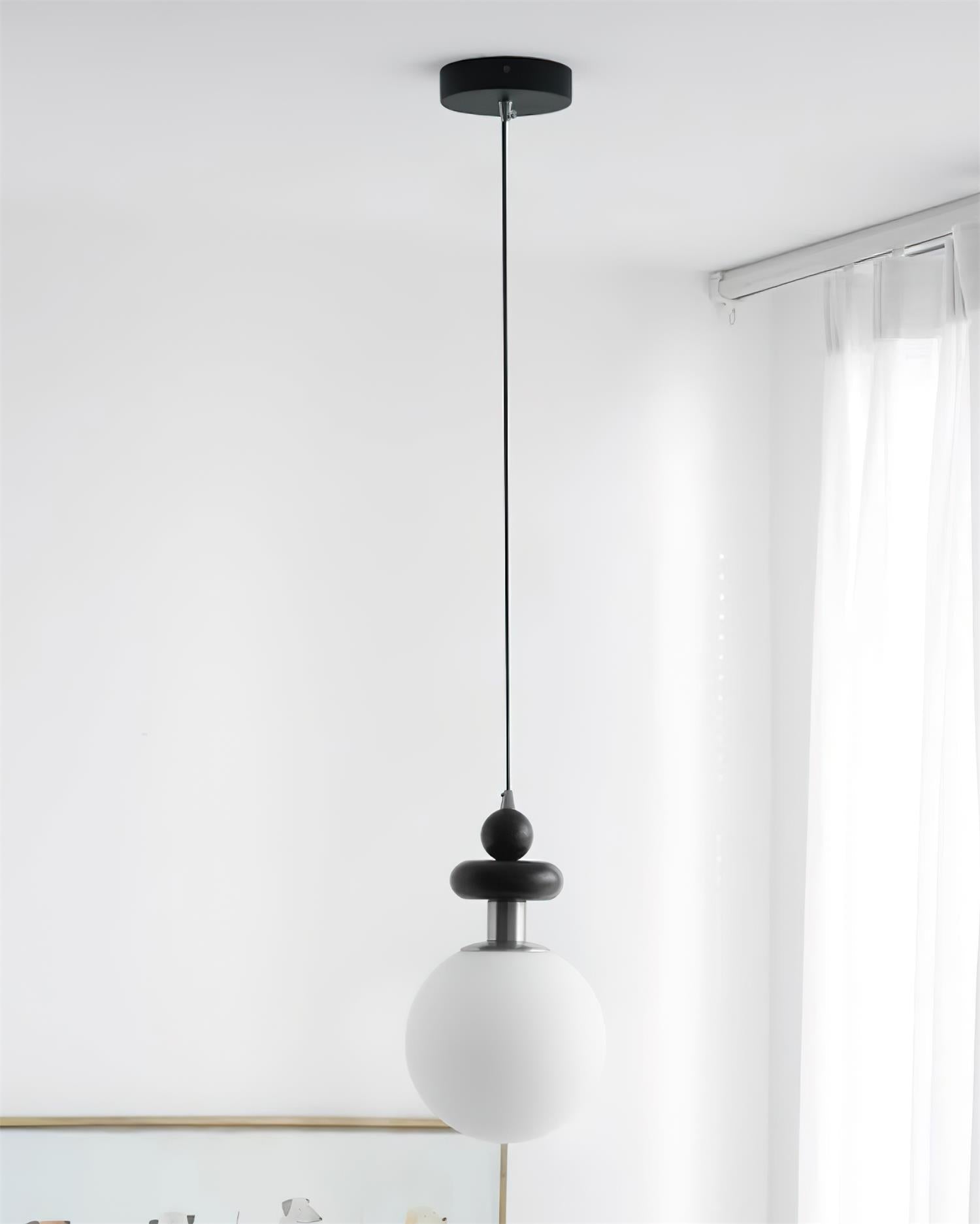 Marra Globe Pendant Lamp Matte Black Wood Frosted - Letslighting