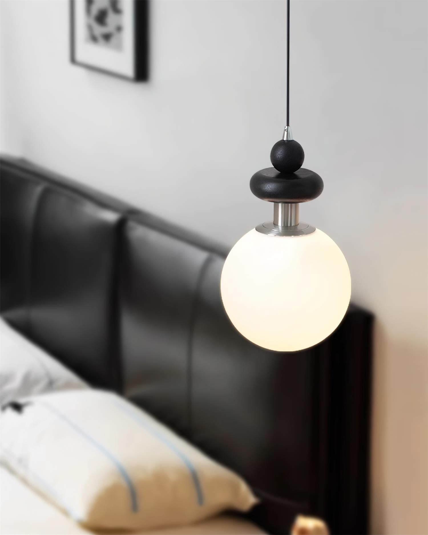 Marra Globe Pendant Lamp Matte Black Wood Frosted - Letslighting