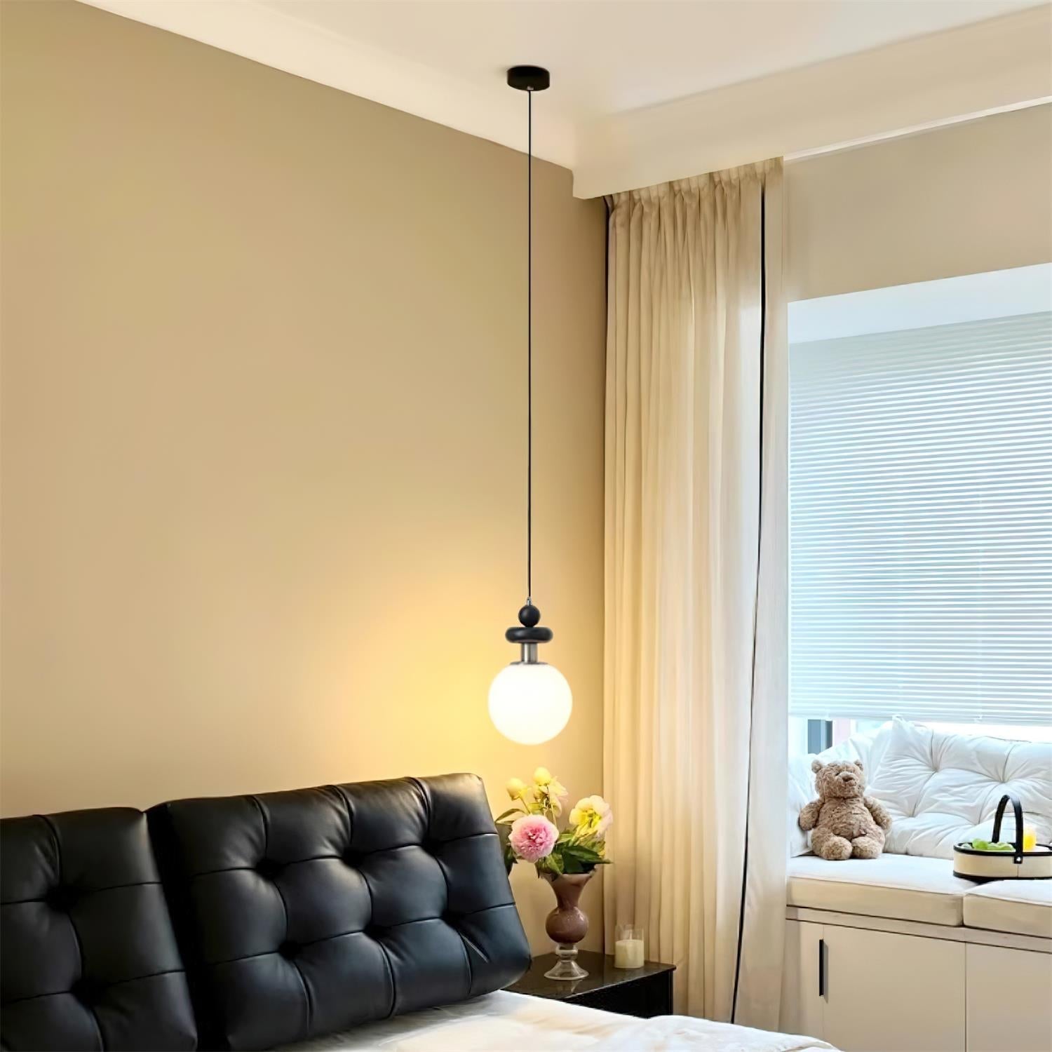 Marra Globe Pendant Lamp Matte Black Wood Frosted - Letslighting
