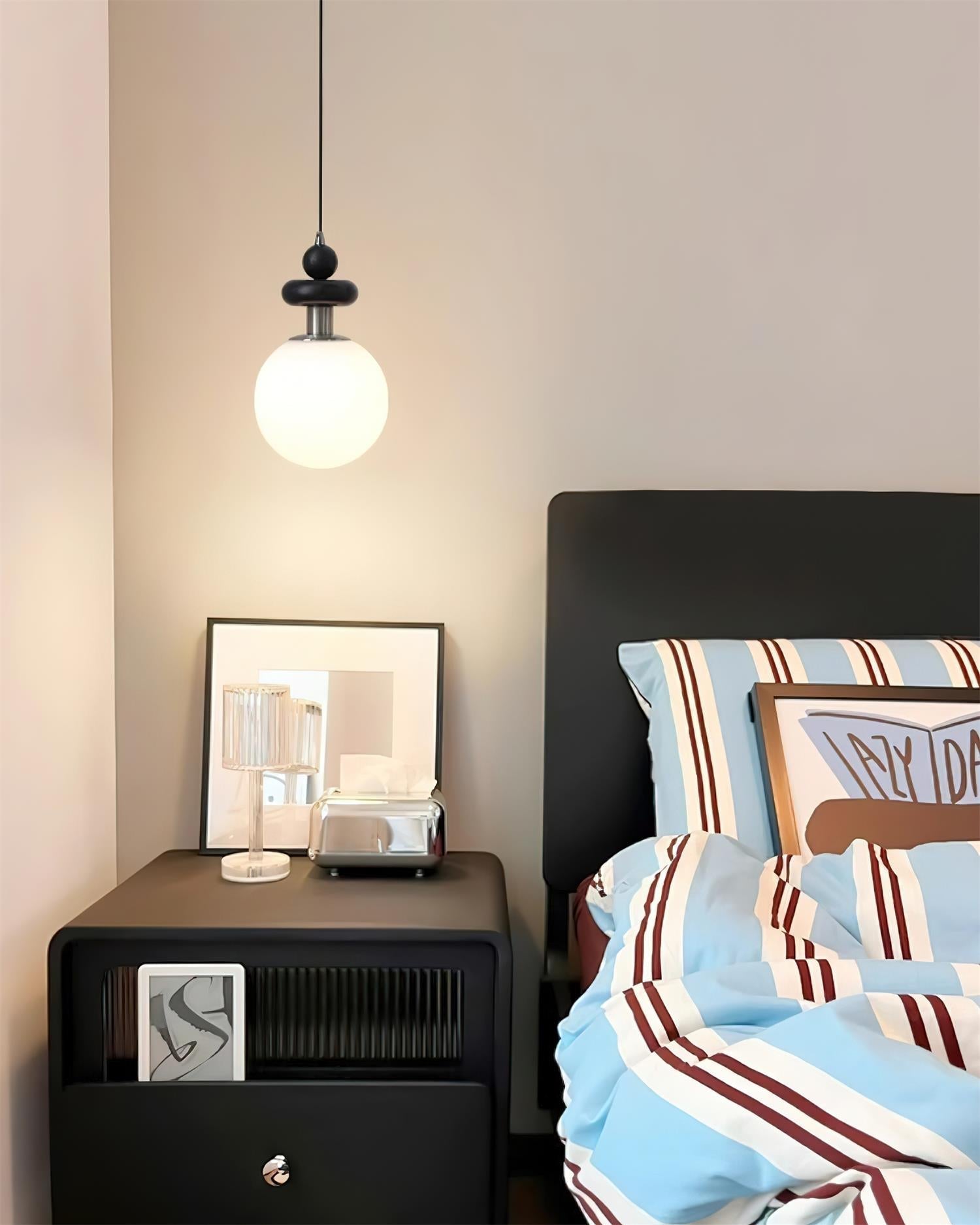 Marra Globe Pendant Lamp Matte Black Wood Frosted - Letslighting