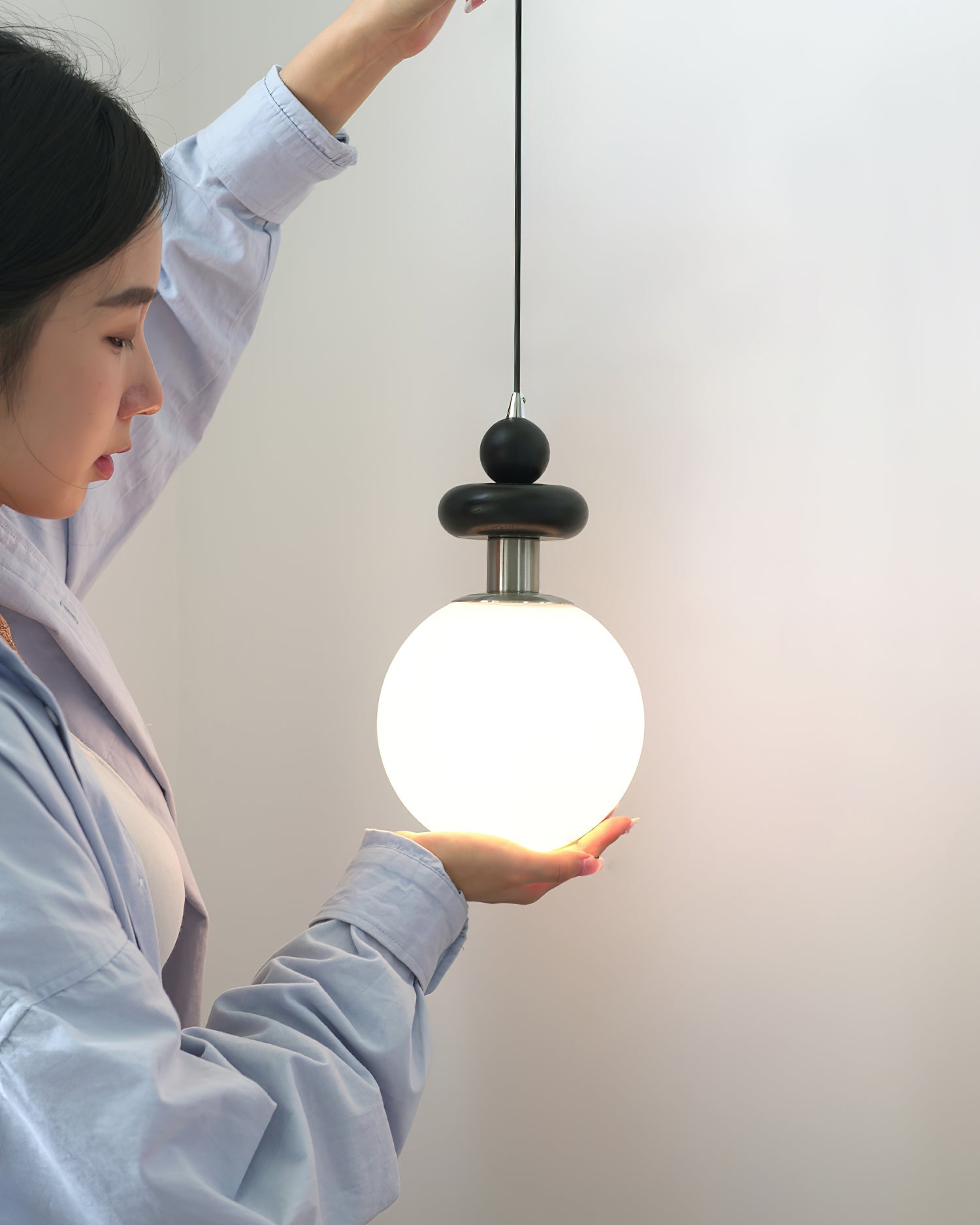 Marra Globe Pendant Lamp Matte Black Wood Frosted - Letslighting