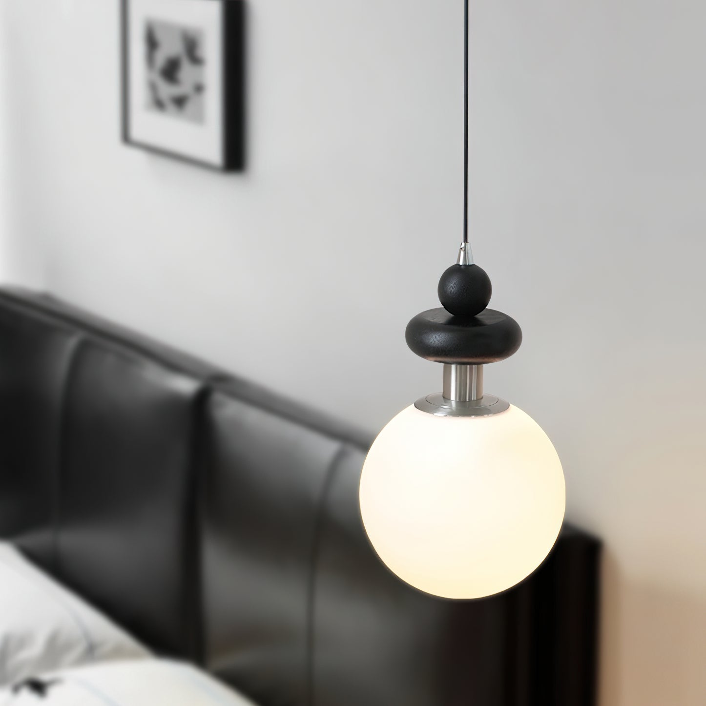 Marra Globe Pendant Lamp Matte Black Wood Frosted - Letslighting