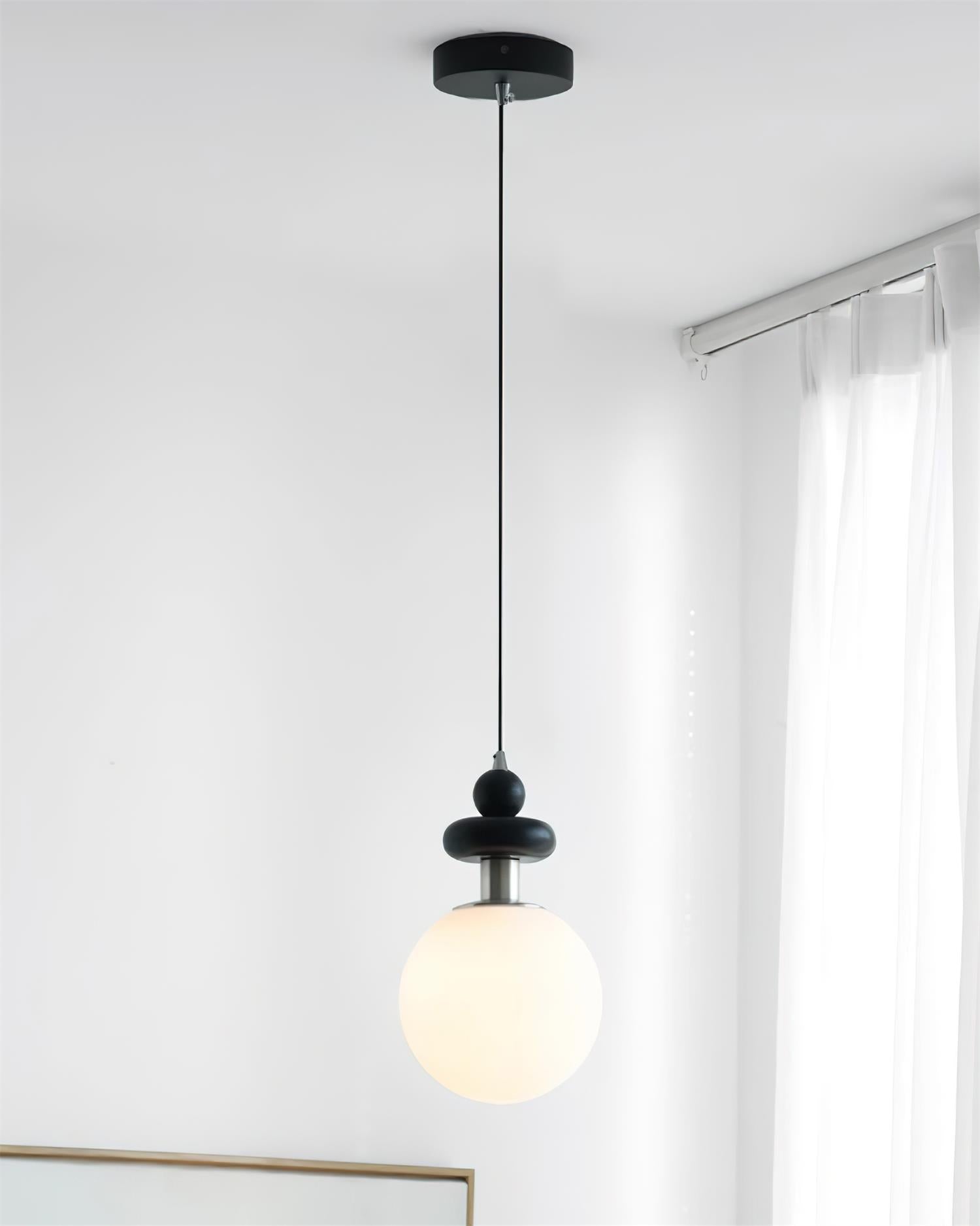 Marra Globe Pendant Lamp Matte Black Wood Frosted - Letslighting