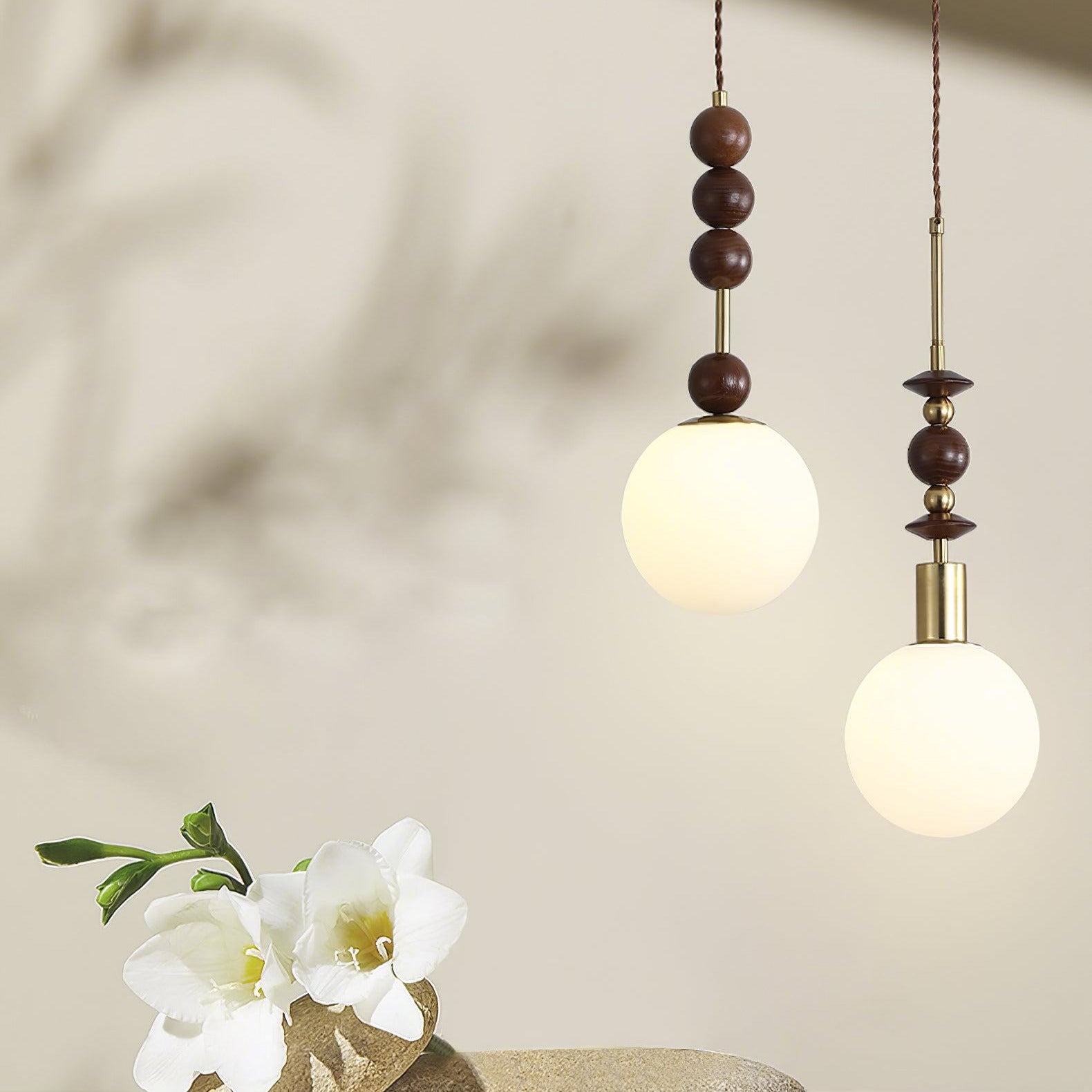Norn Suspension Verre Perles en Bois - Neutralighting