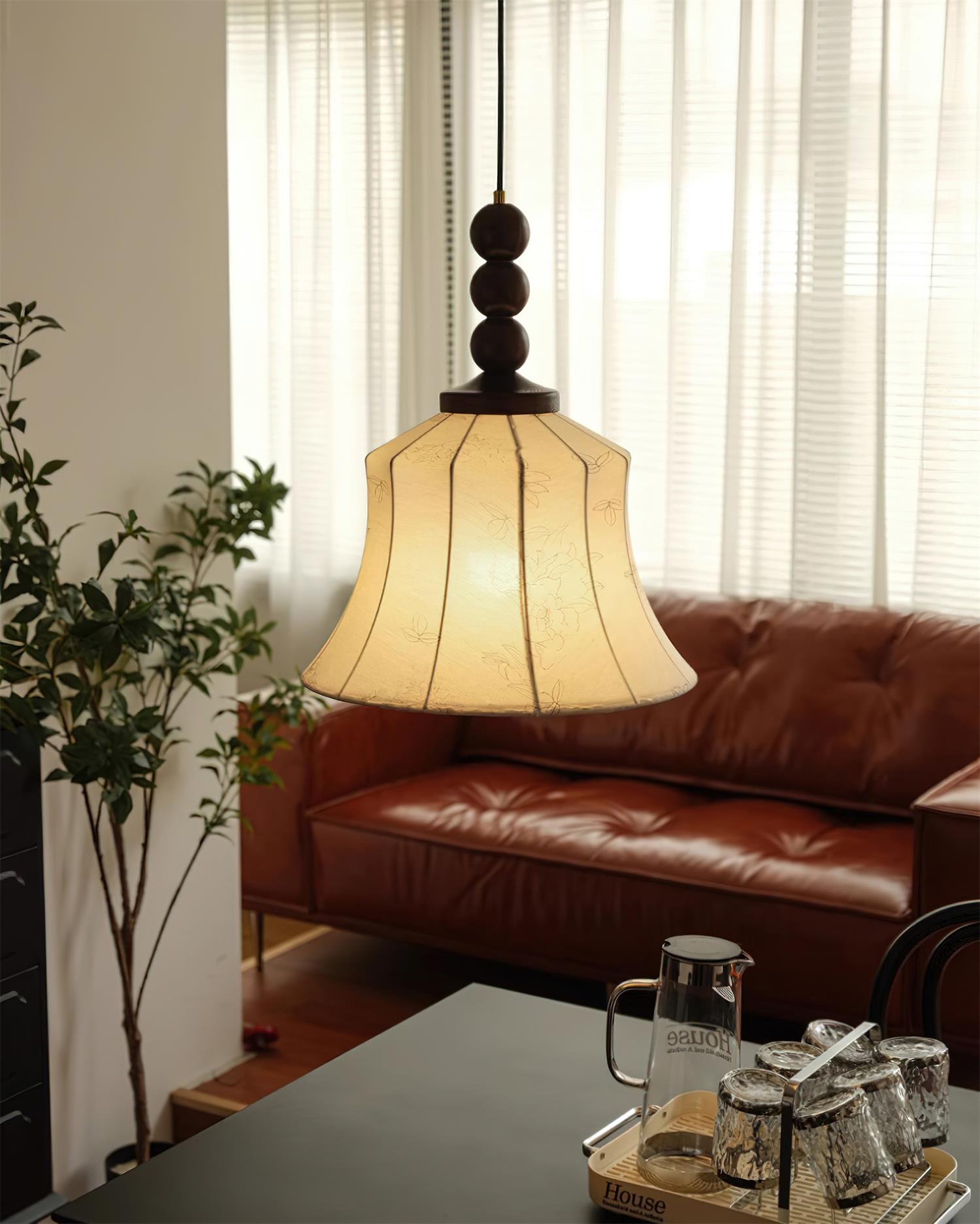 Materia Pendant Lamp Line Art Floral Wood Rustic - Letslighting