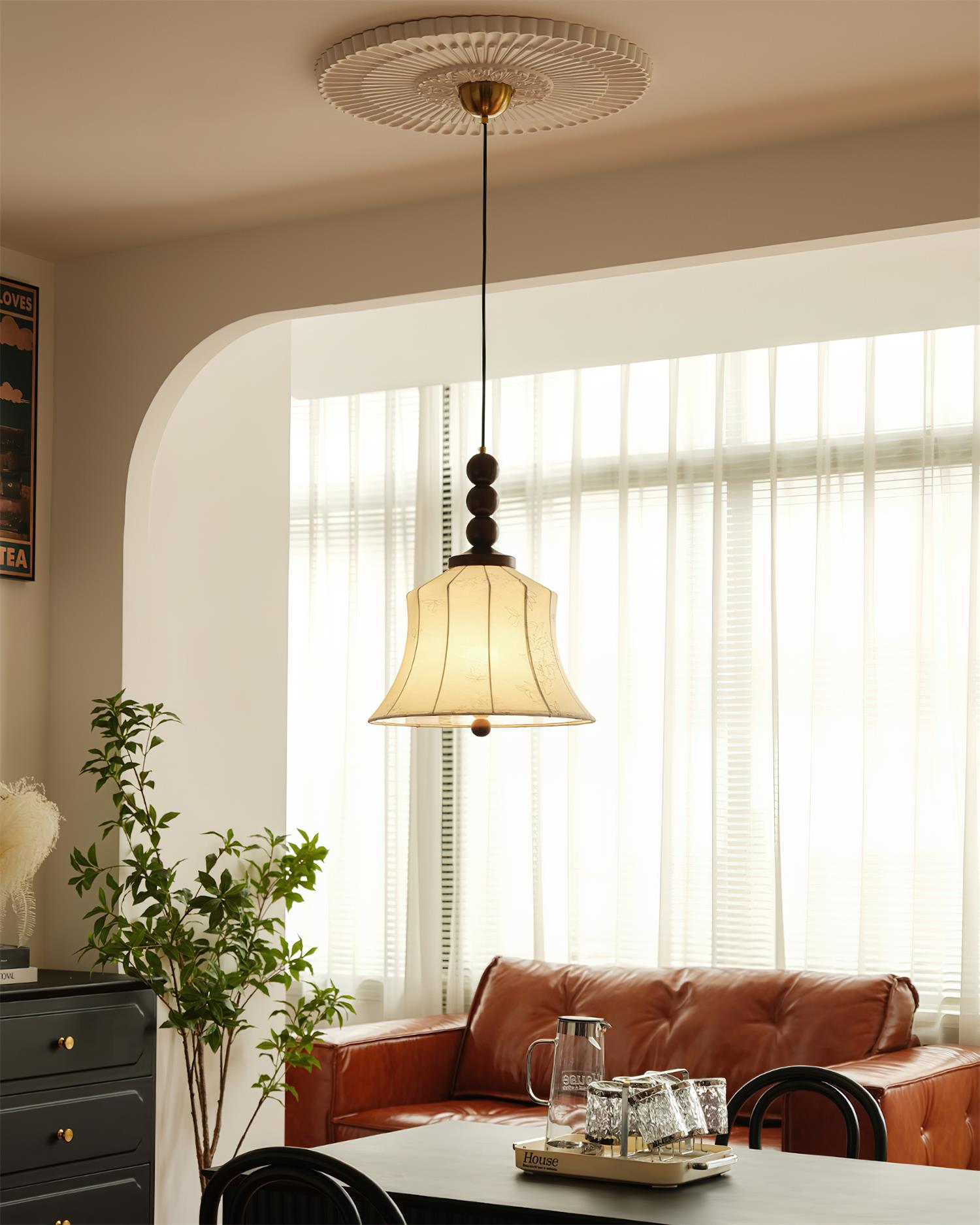 Materia Pendant Lamp Line Art Floral Wood Rustic - Letslighting